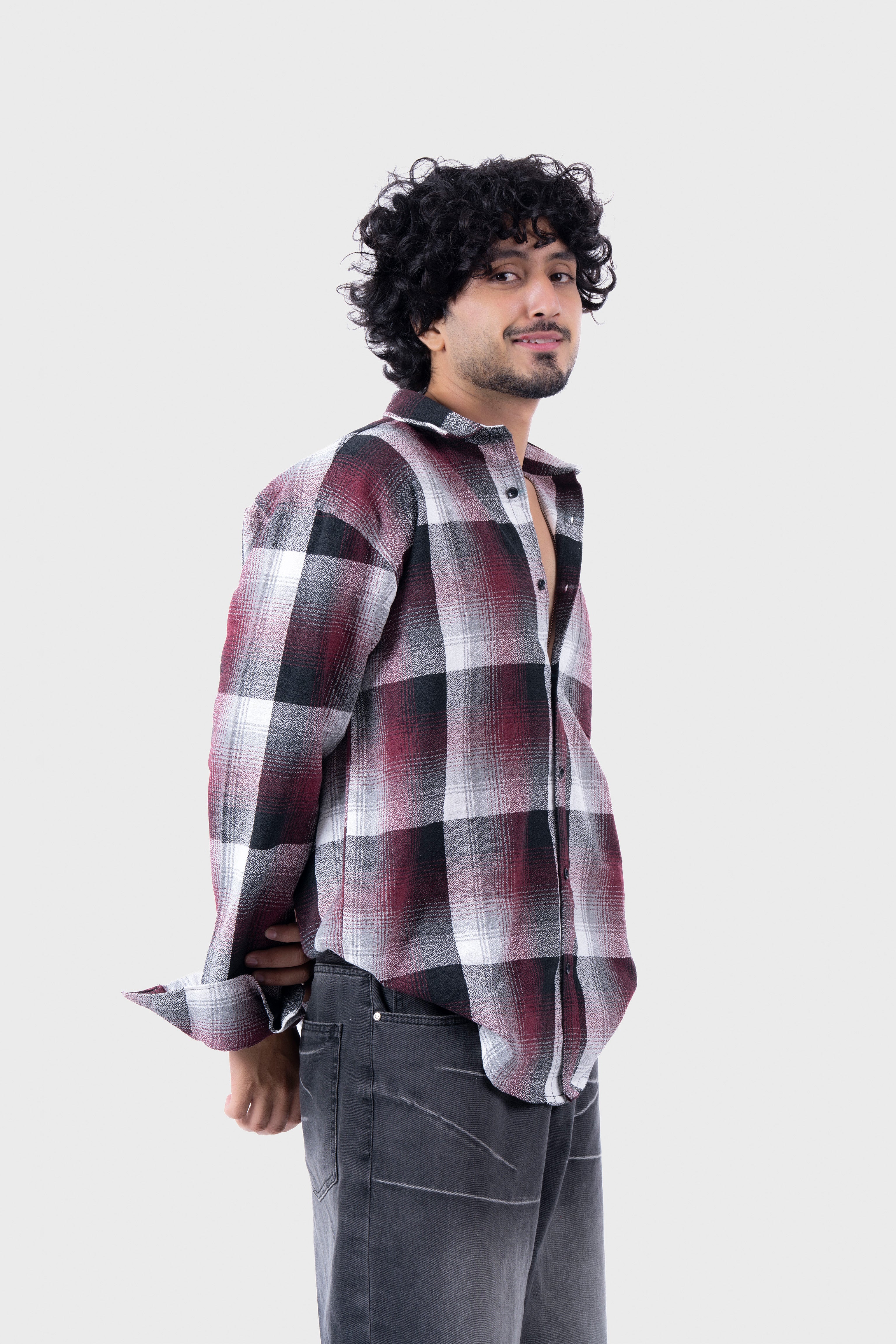 Maroon Structured Checks Shirt