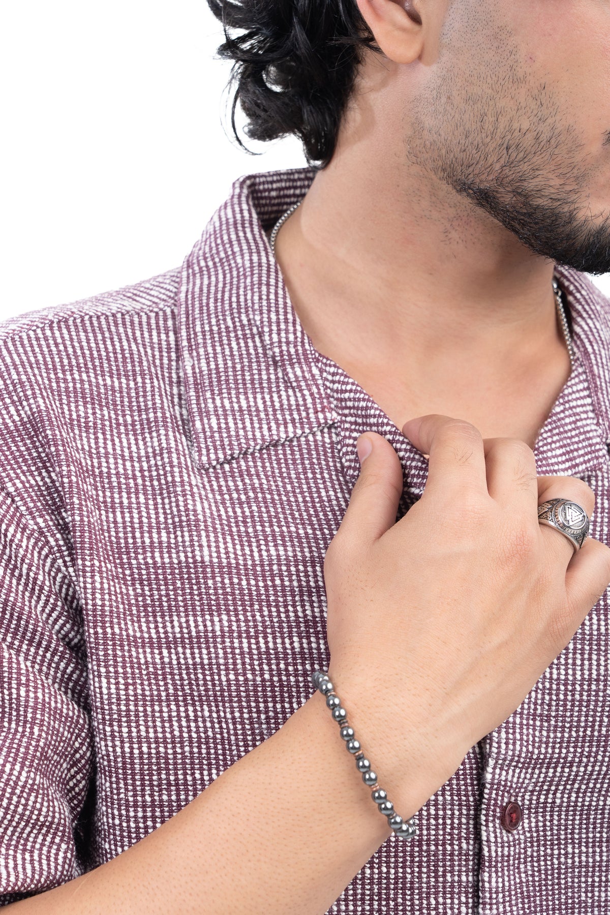 Textured Knit Half Sleeve Shirt Maroon