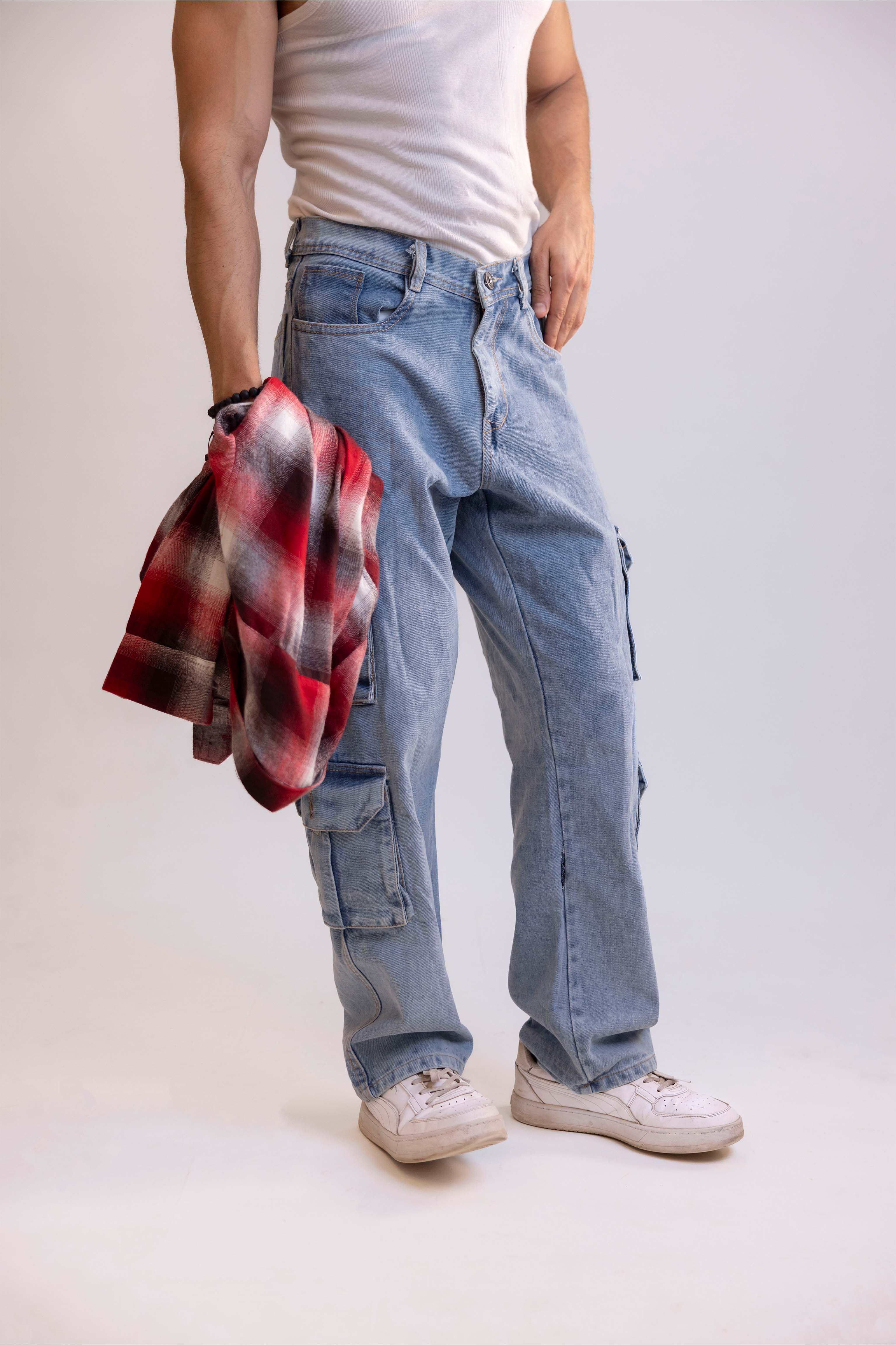 Ocean Blue Men's Baggy Straight Cargo Jeans