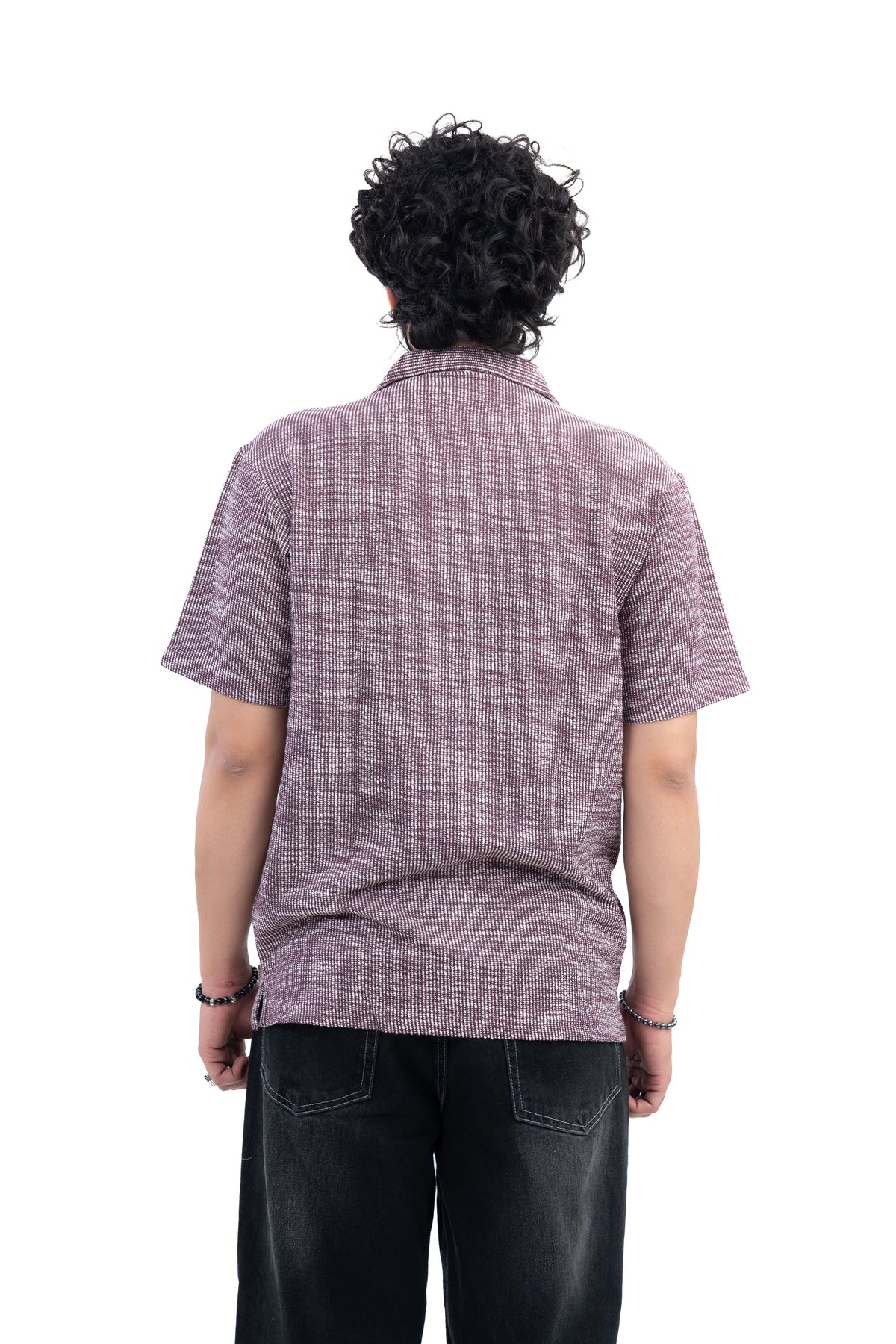 Textured Knit Half Sleeve Shirt Maroon