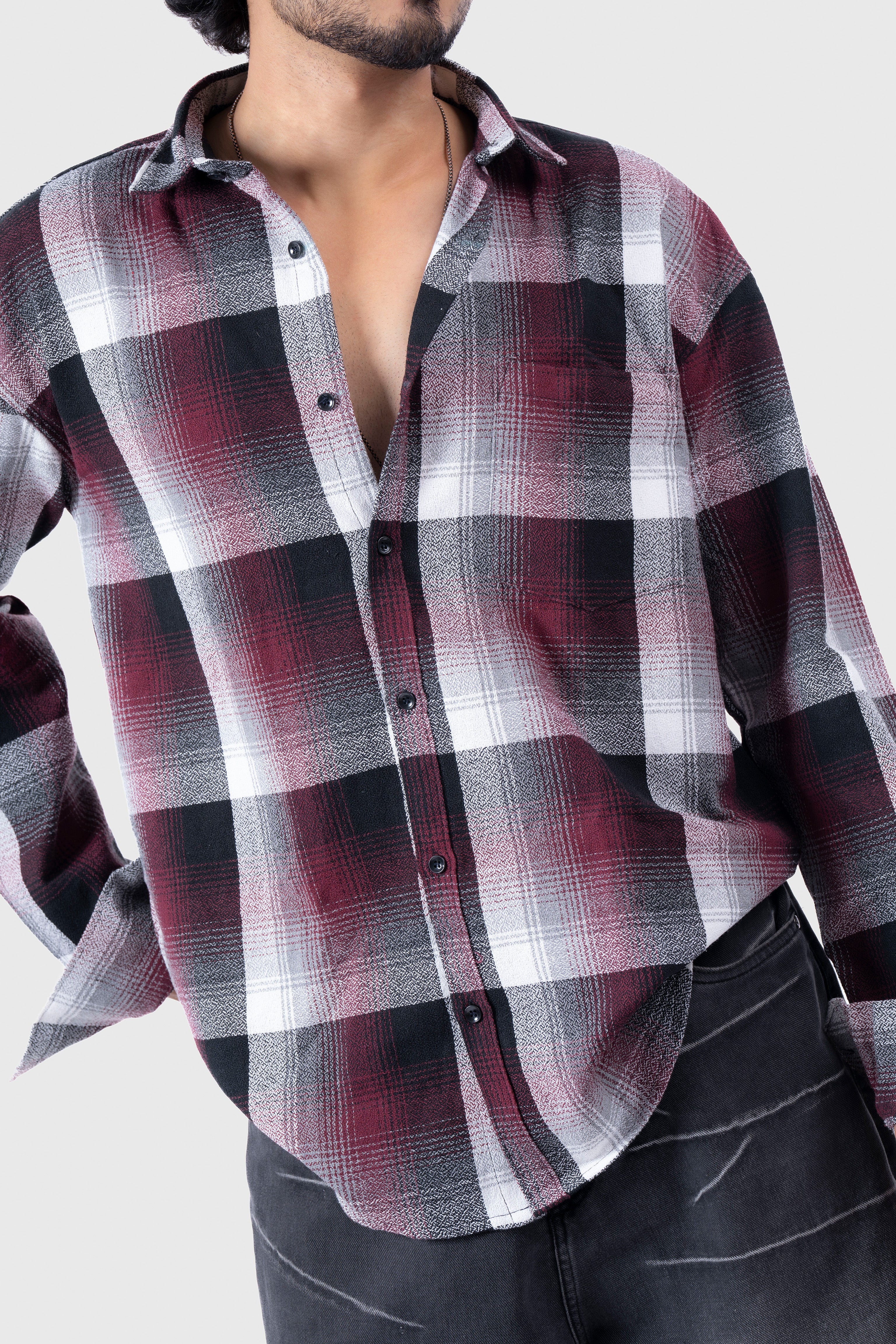 Maroon Structured Checks Shirt