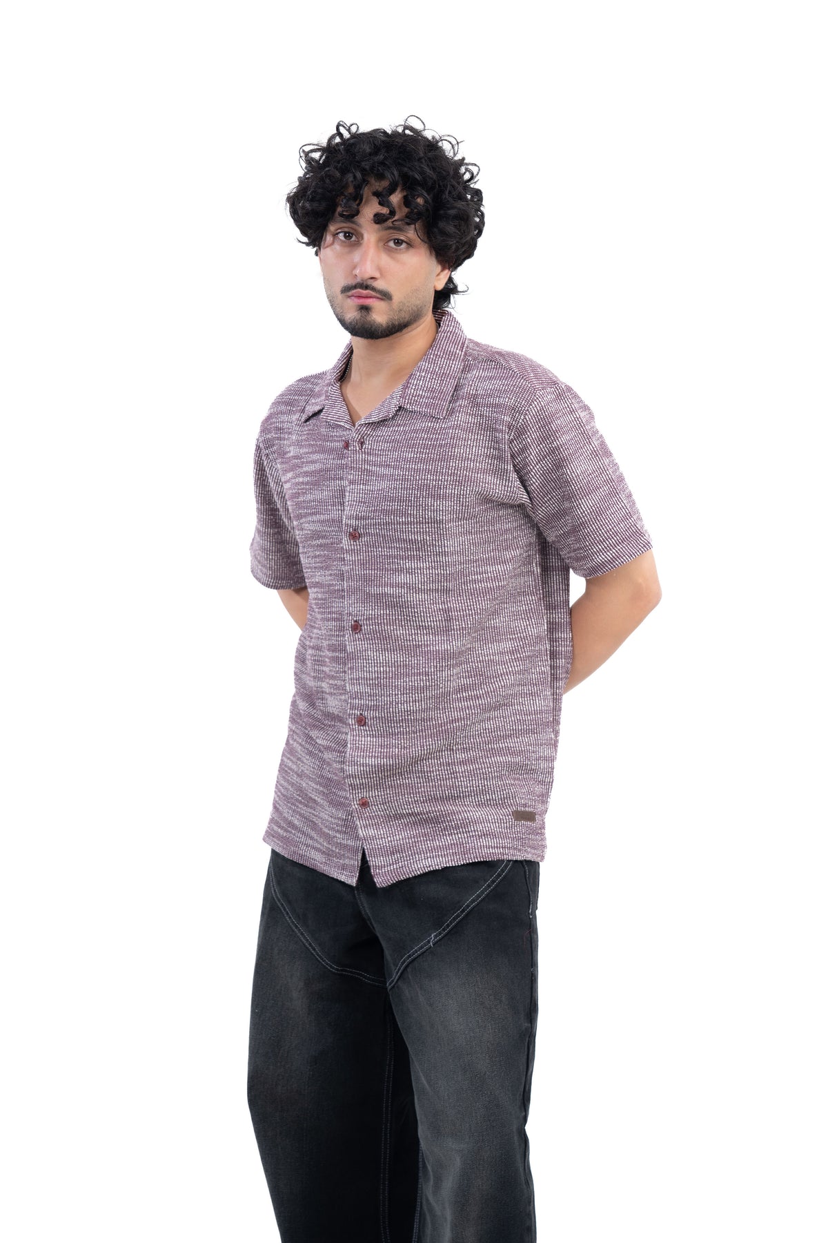 Textured Knit Half Sleeve Shirt Maroon