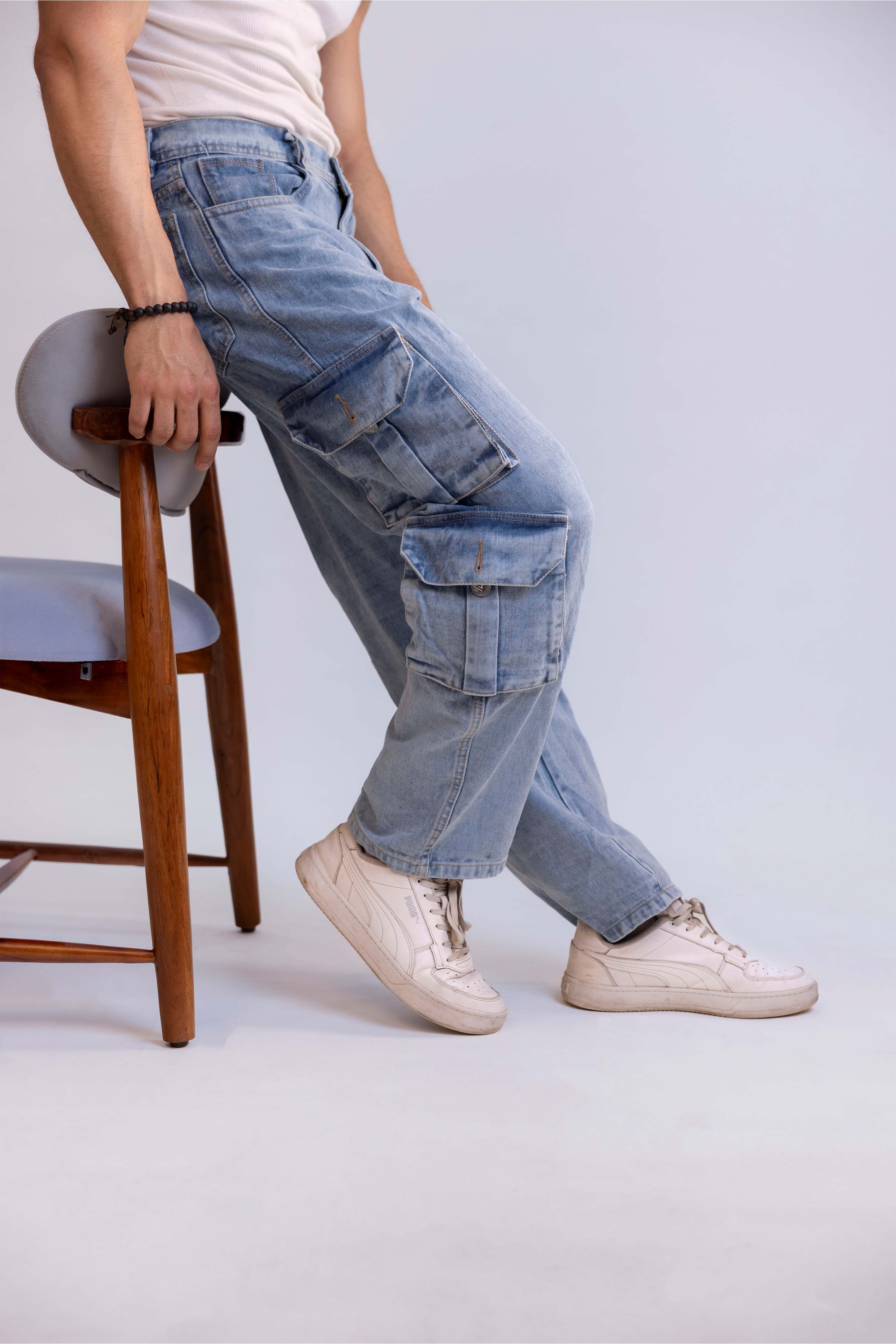 Ocean Blue Men's Baggy Straight Cargo Jeans