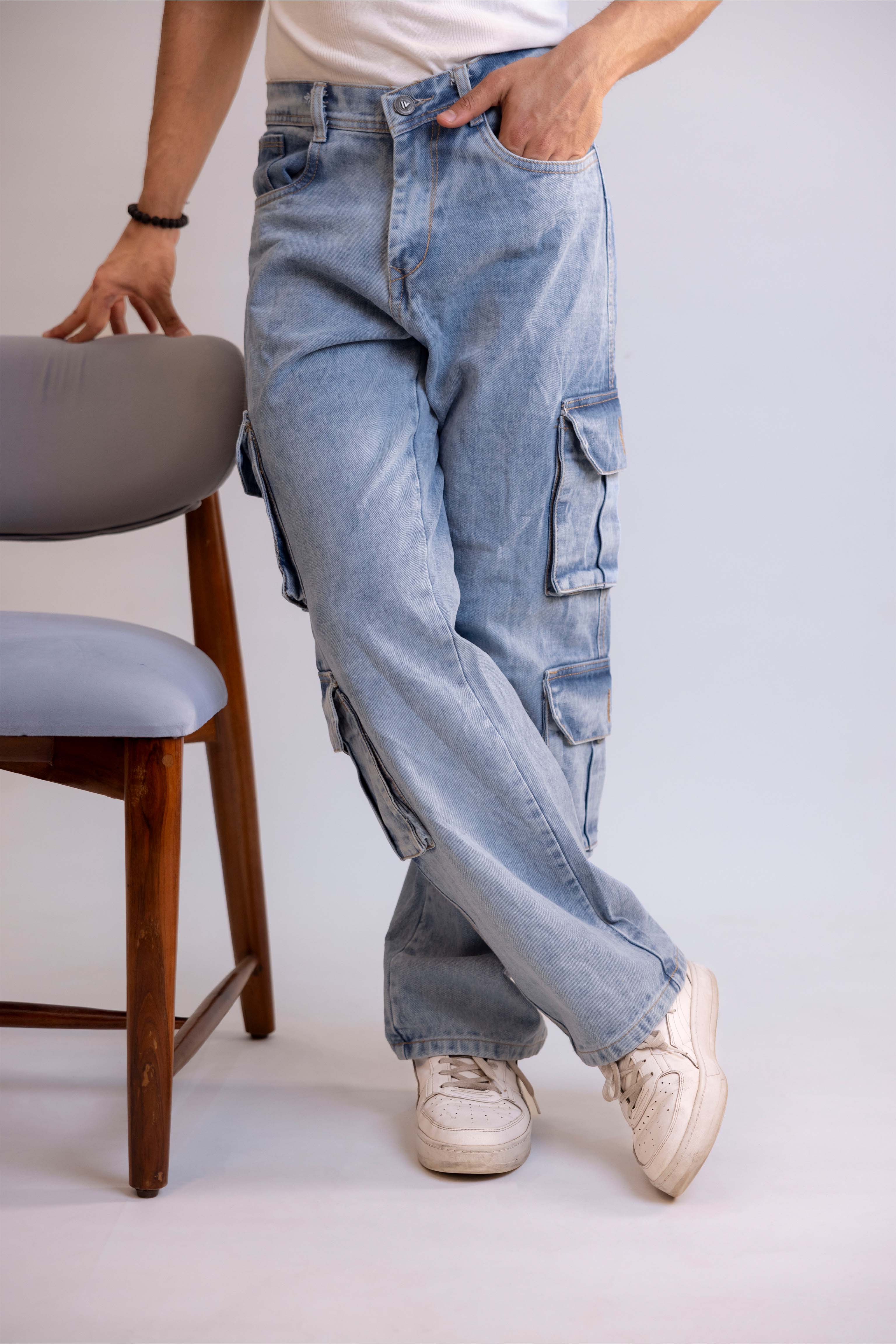 Ocean Blue Men's Baggy Straight Cargo Jeans