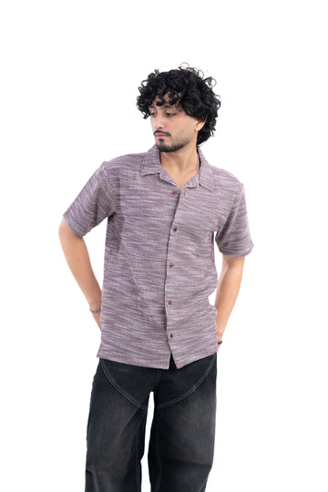 Textured Knit Half Sleeve Shirt Maroon