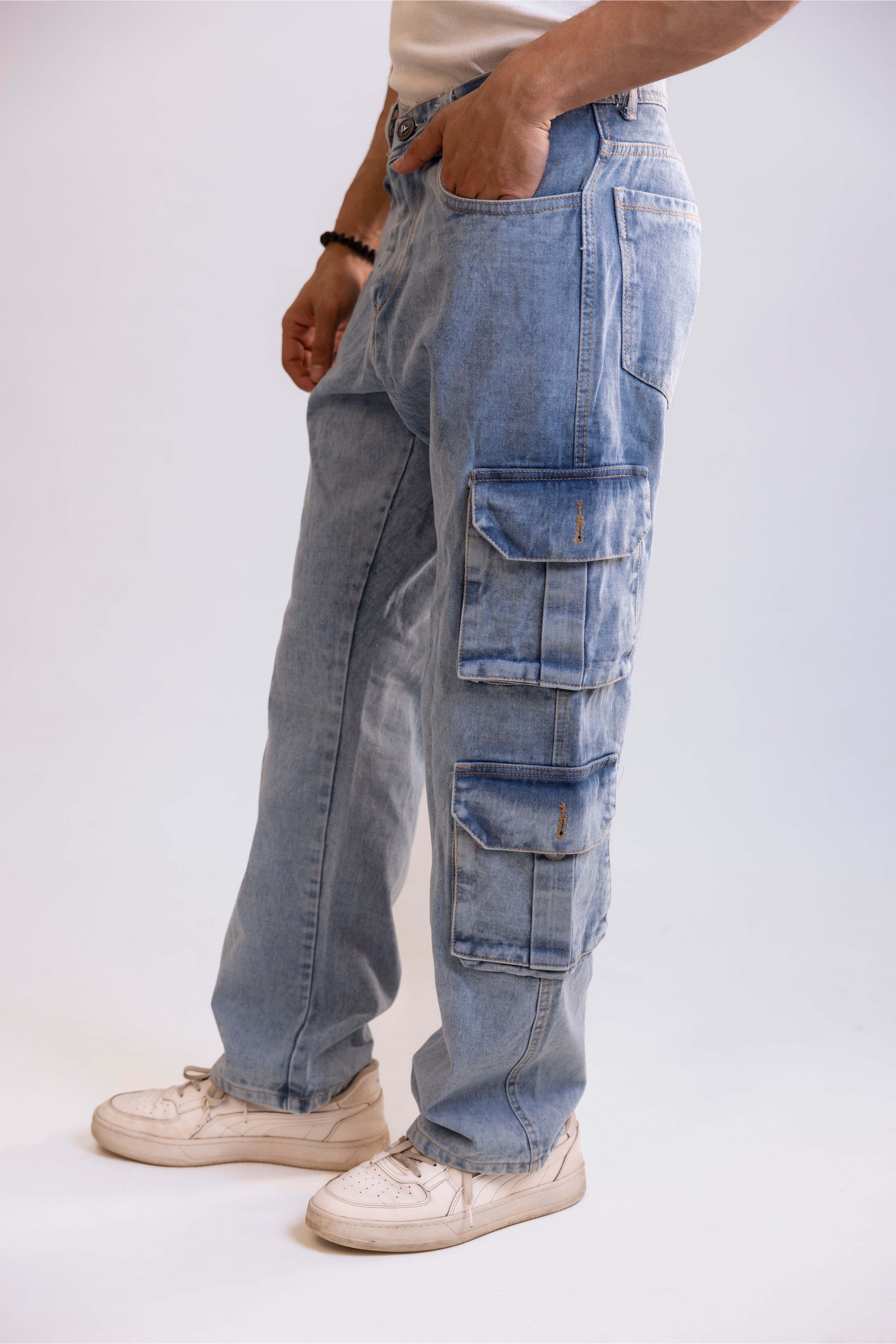 Ocean Blue Men's Baggy Straight Cargo Jeans