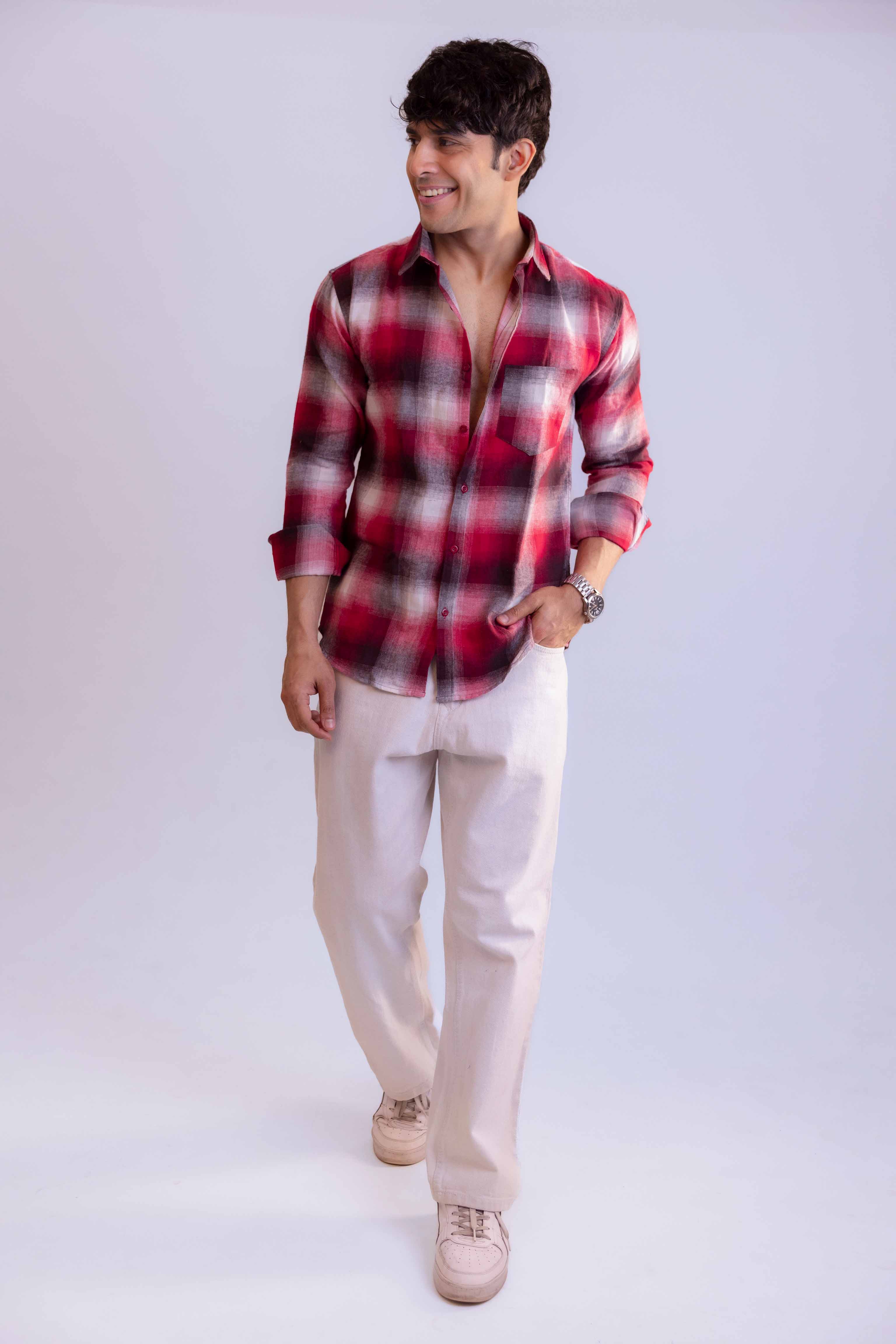 Red and Black Structured Checks Shirt