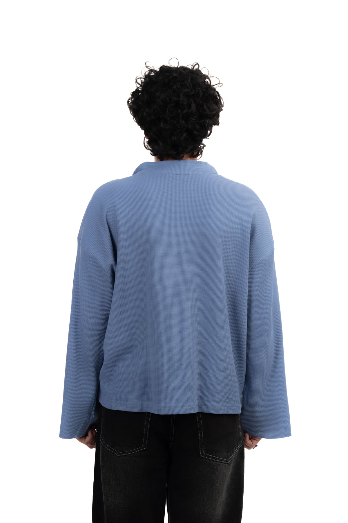 Dusty Blue Oversized Waffle Polo Tee