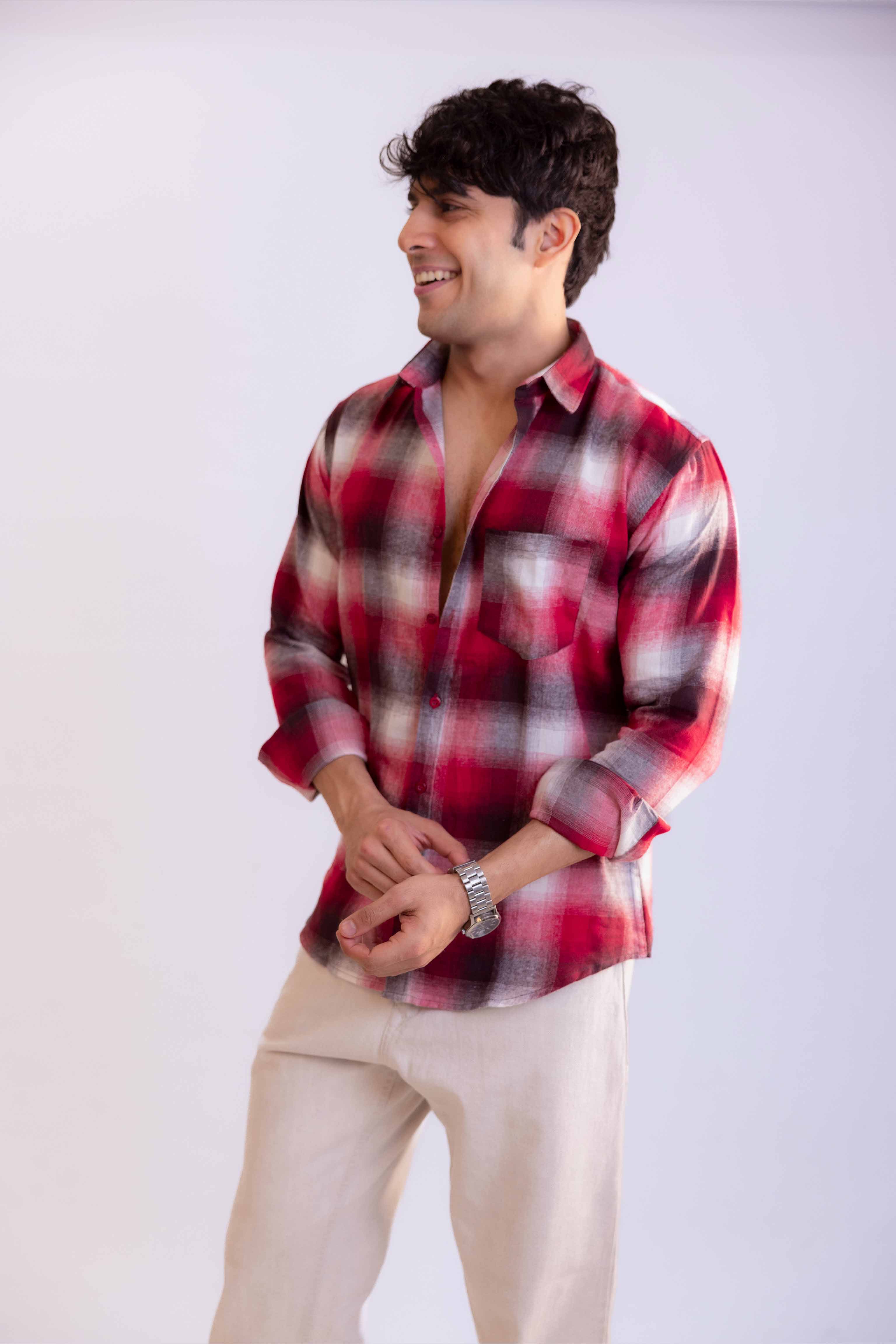 Red and Black Structured Checks Shirt