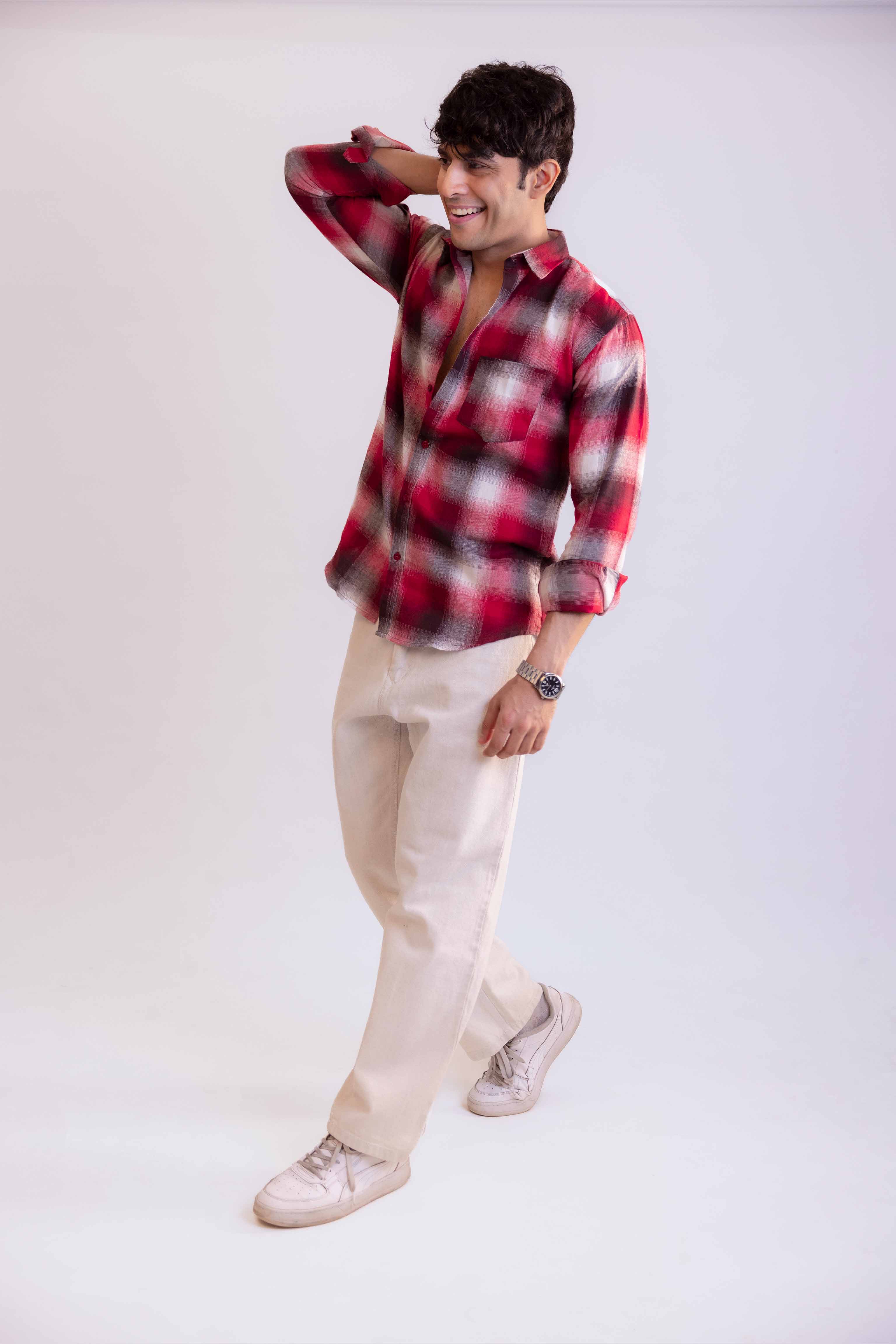 Red and Black Structured Checks Shirt