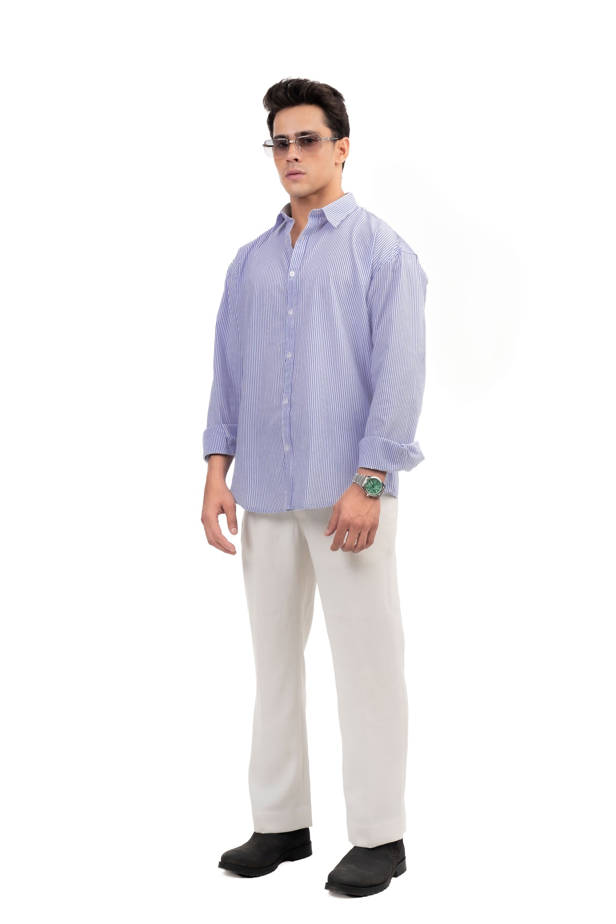 Blue and White Striped Regular Fit Full sleeves Shirt