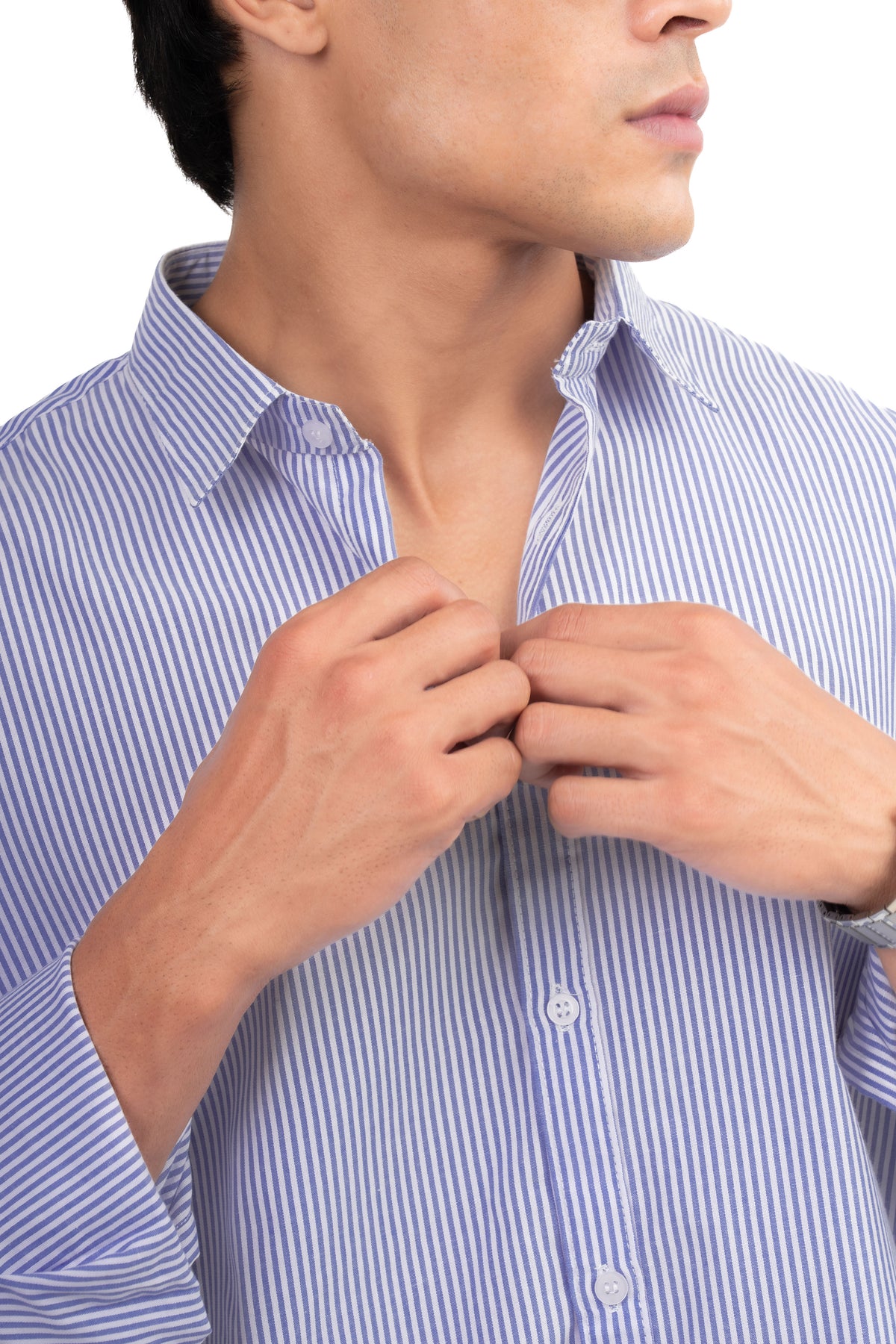 Blue and White Striped Regular Fit Full sleeves Shirt