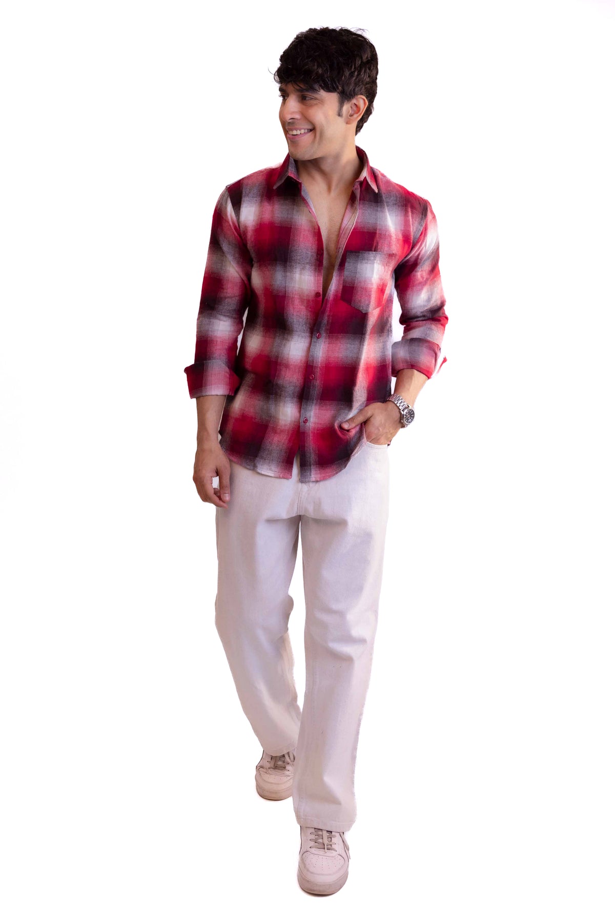 Red and Black Structured Checks Shirt