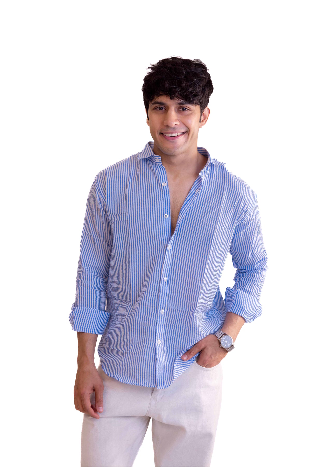 Blue Stripe Regular Fit Full sleeves Shirt