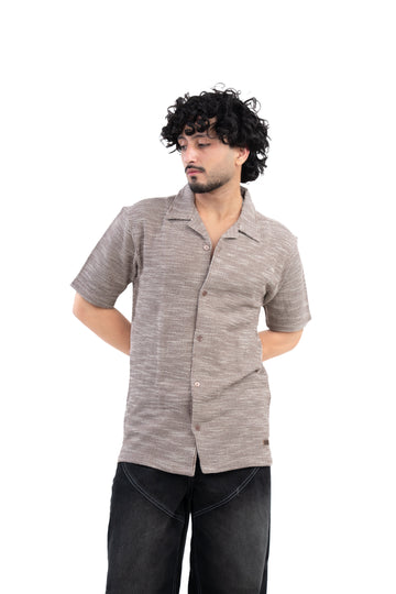 Textured Knit Half Sleeve Shirt Brown