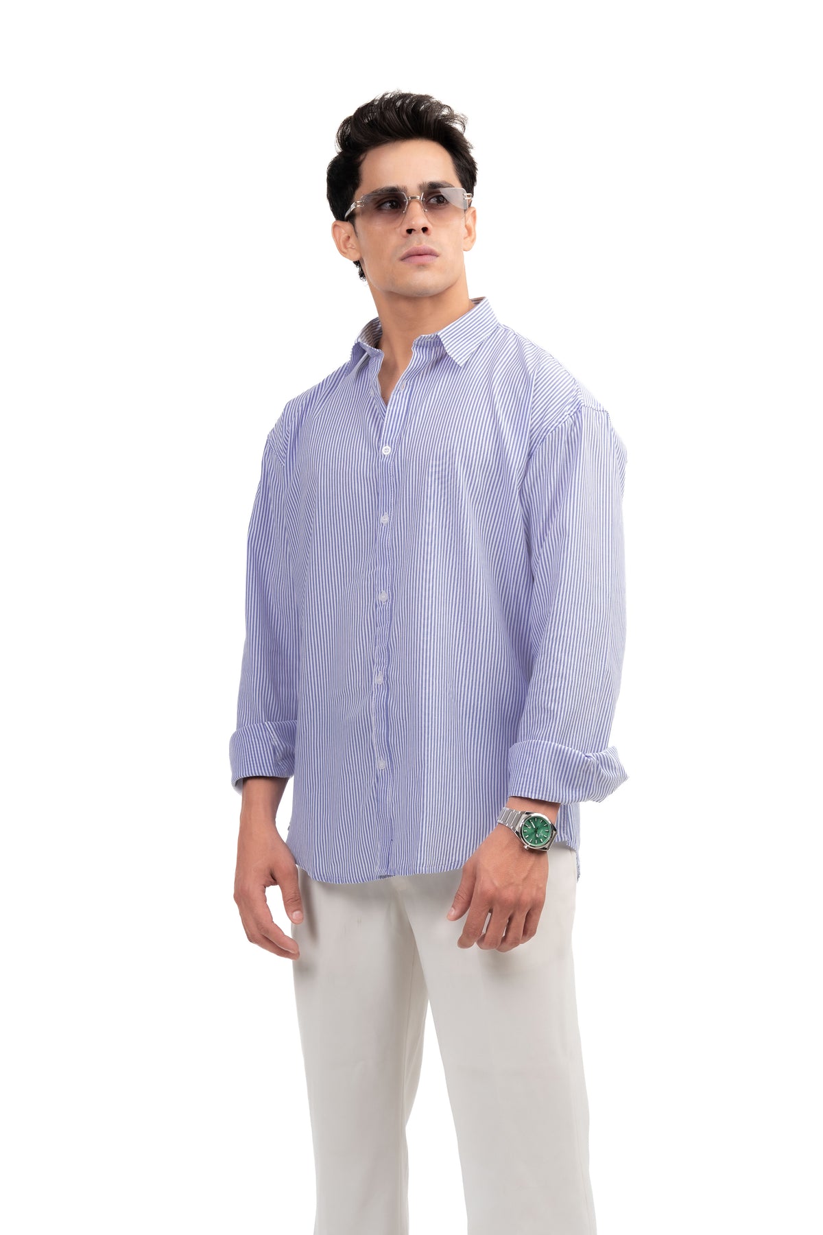 Blue and White Striped Regular Fit Full sleeves Shirt