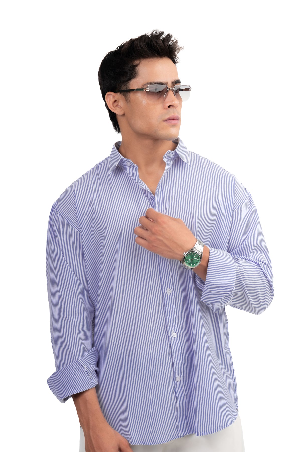 Blue and White Striped Regular Fit Full sleeves Shirt