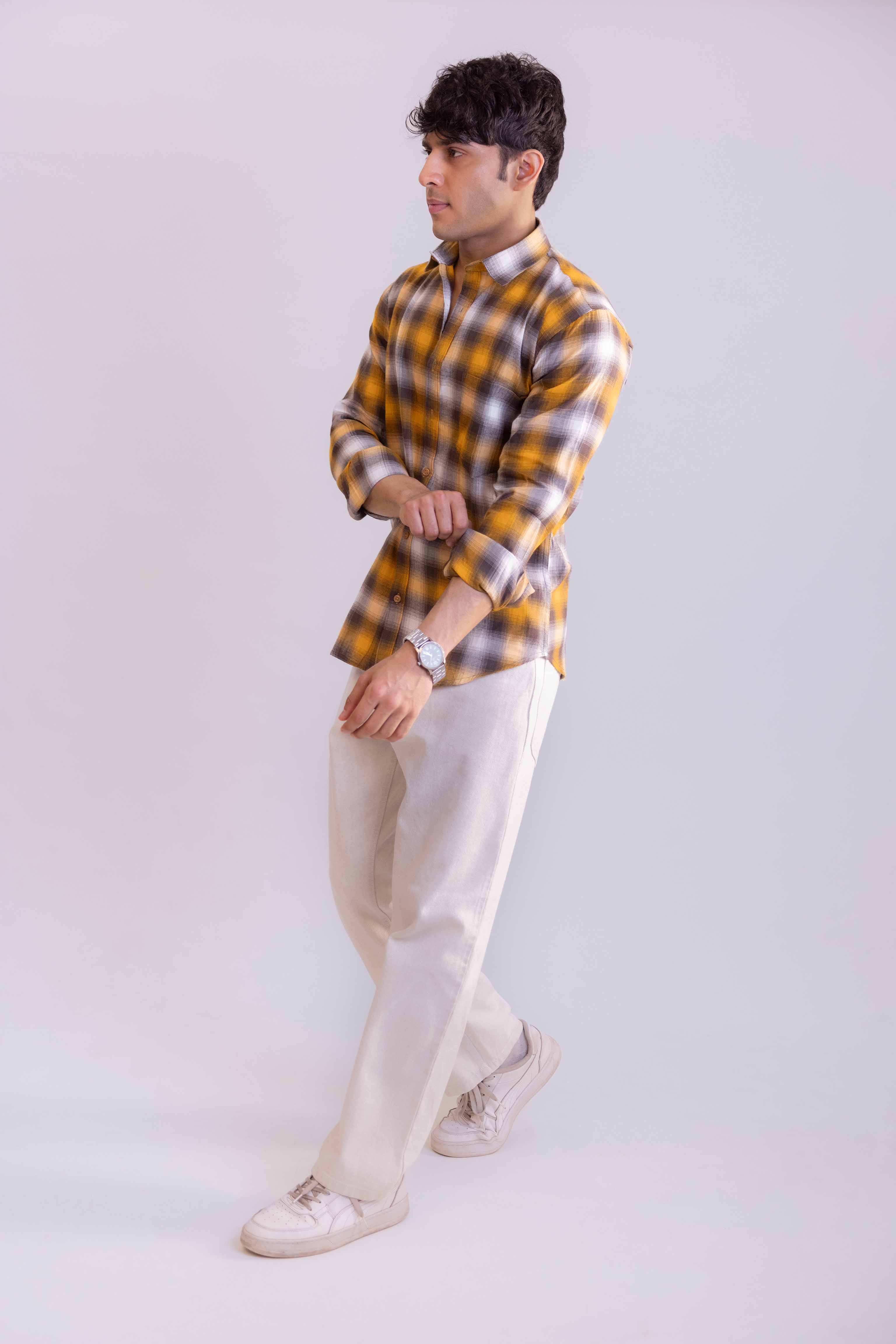 Yellow and Black Structured Checks Shirt