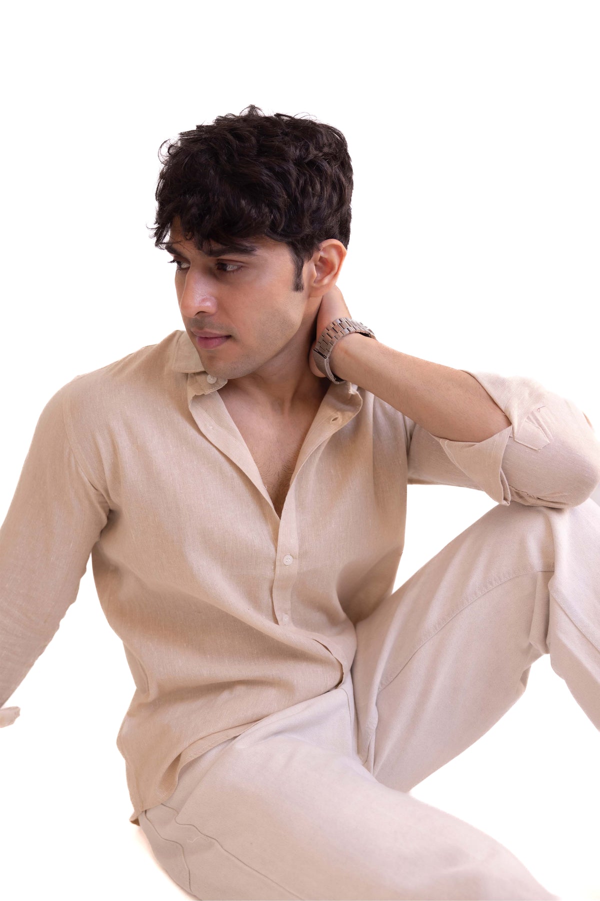 Beige Regular Fit Textured Casual Shirt