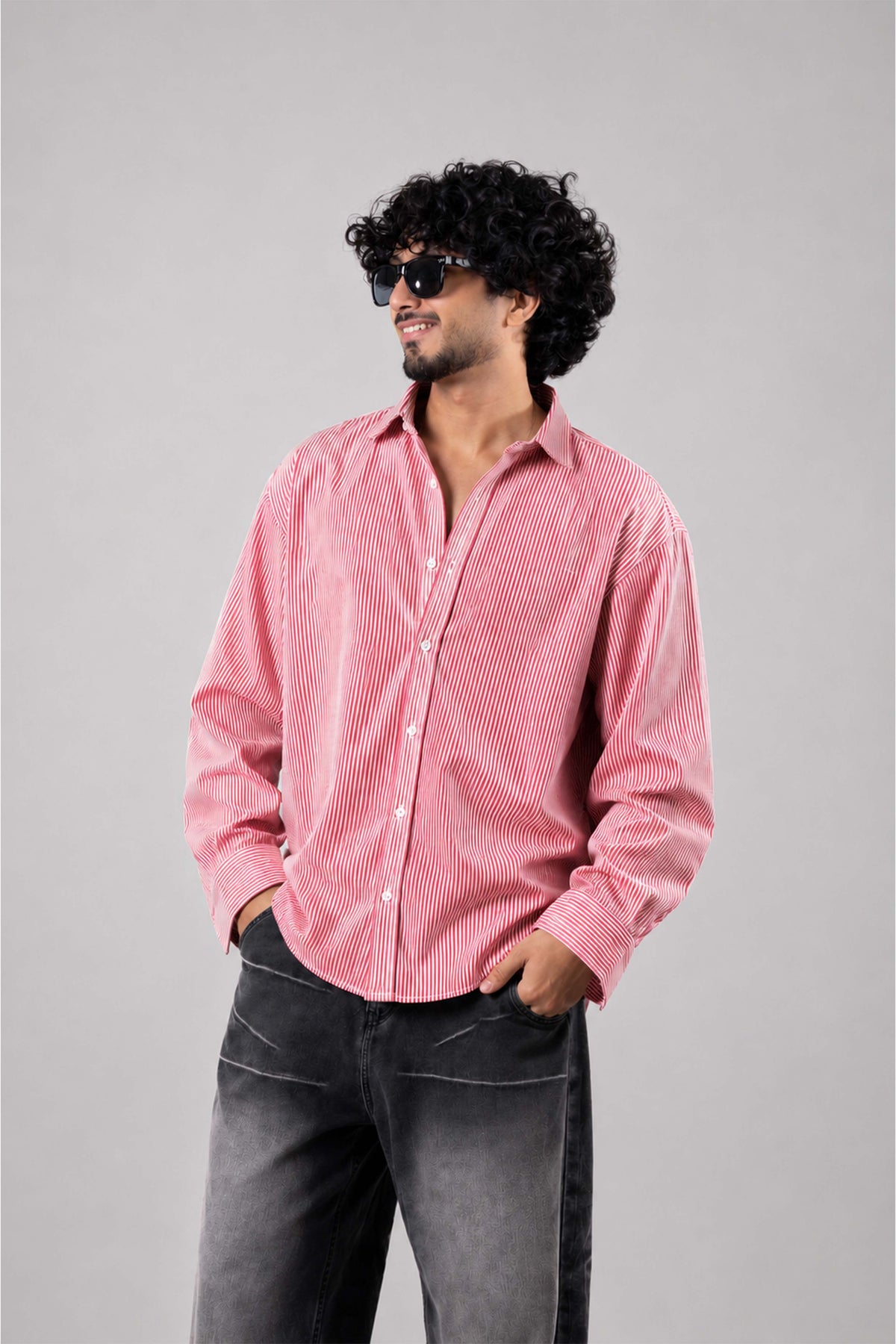 Red and White Striped Regular Fit Full Sleeves Shirt