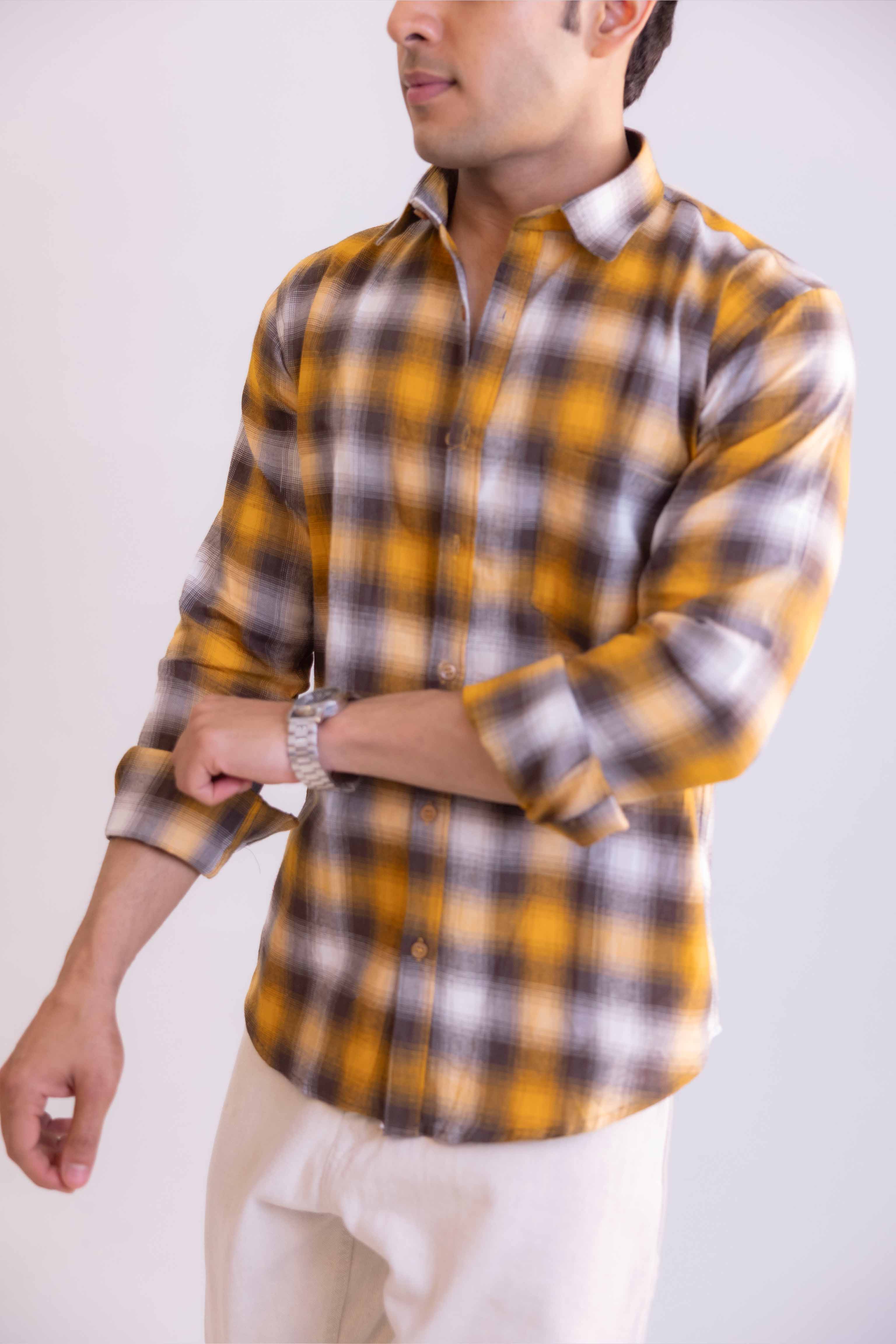 Yellow and Black Structured Checks Shirt