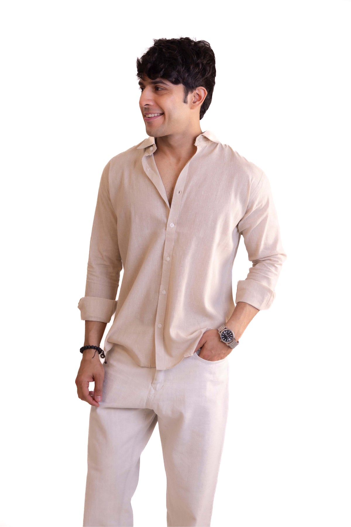 Beige Regular Fit Textured Casual Shirt