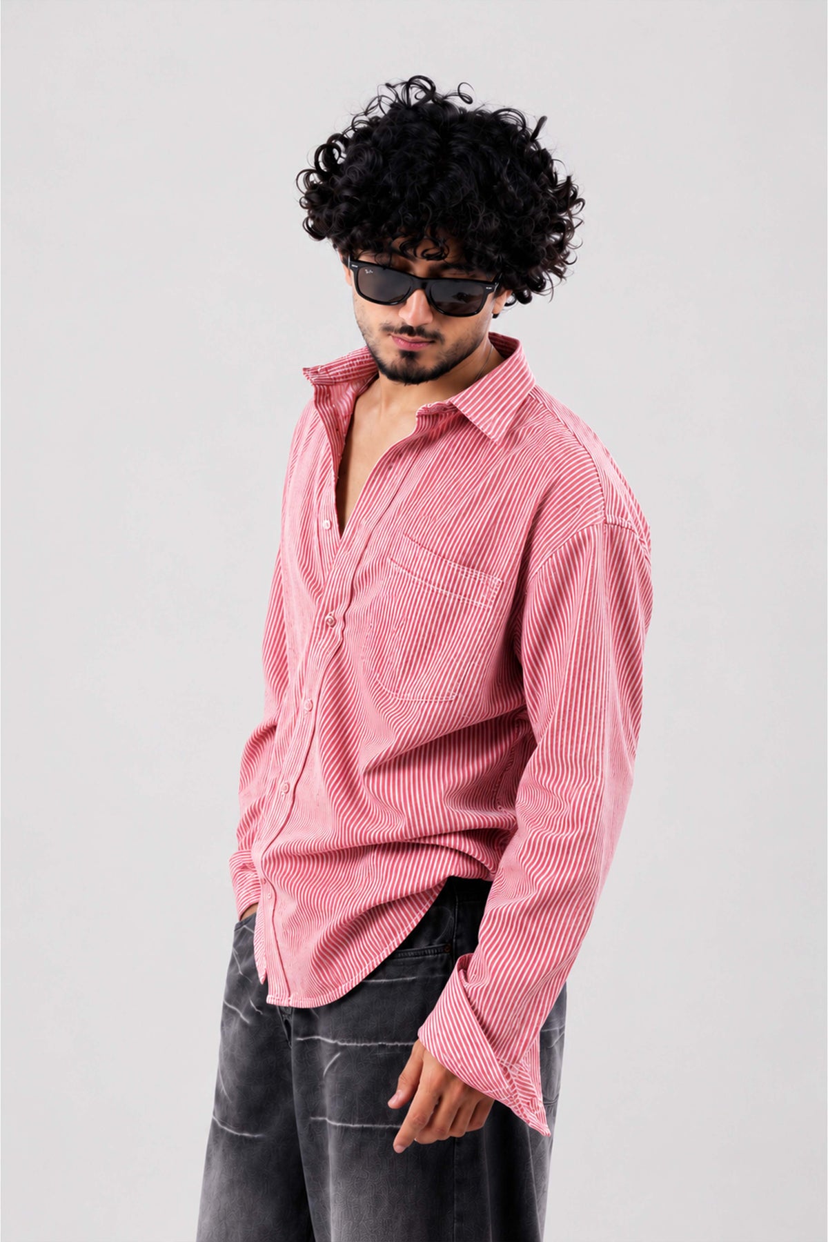 Red and White Striped Regular Fit Full Sleeves Shirt