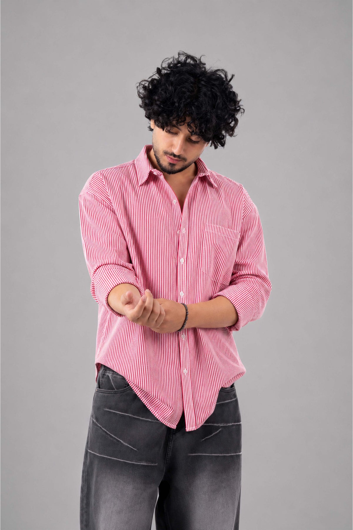 Red and White Striped Regular Fit Full Sleeves Shirt