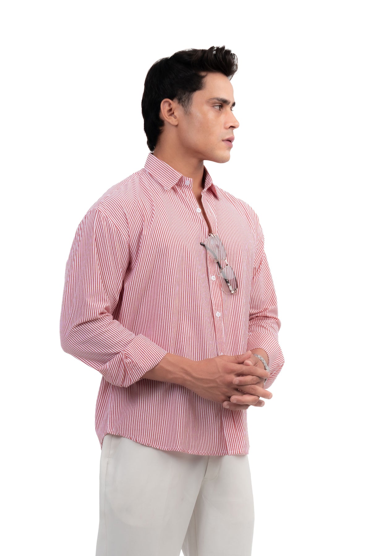 Red and White Striped Regular Fit Full Sleeves Shirt
