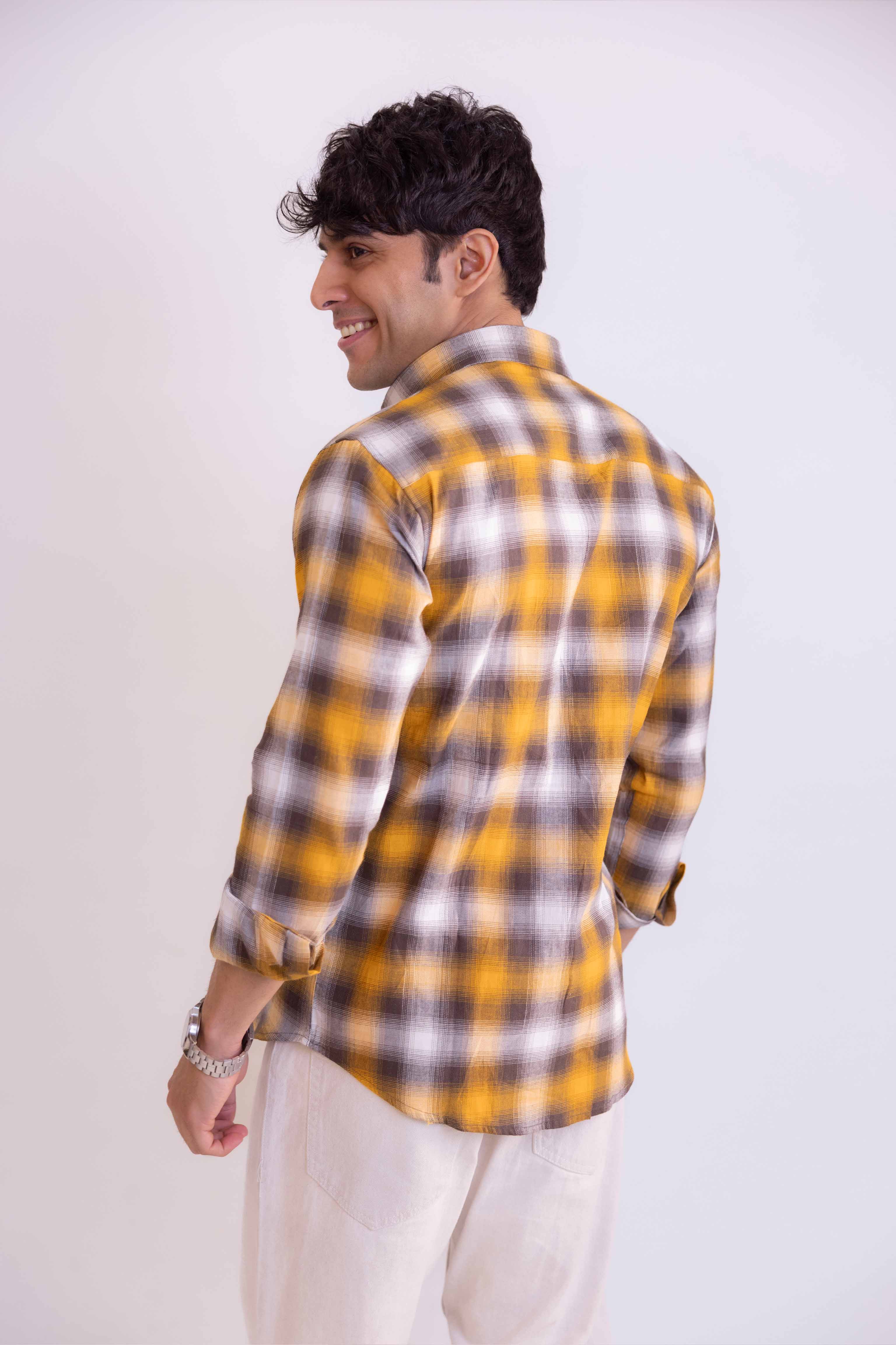 Yellow and Black Structured Checks Shirt