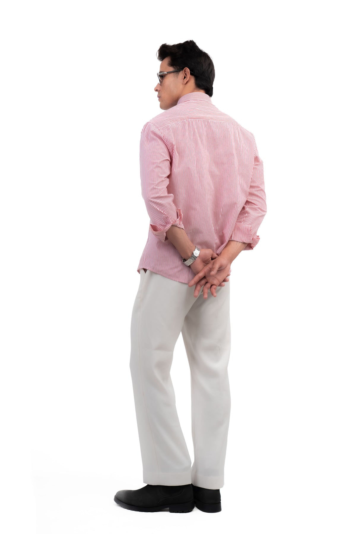 Red and White Striped Regular Fit Full Sleeves Shirt