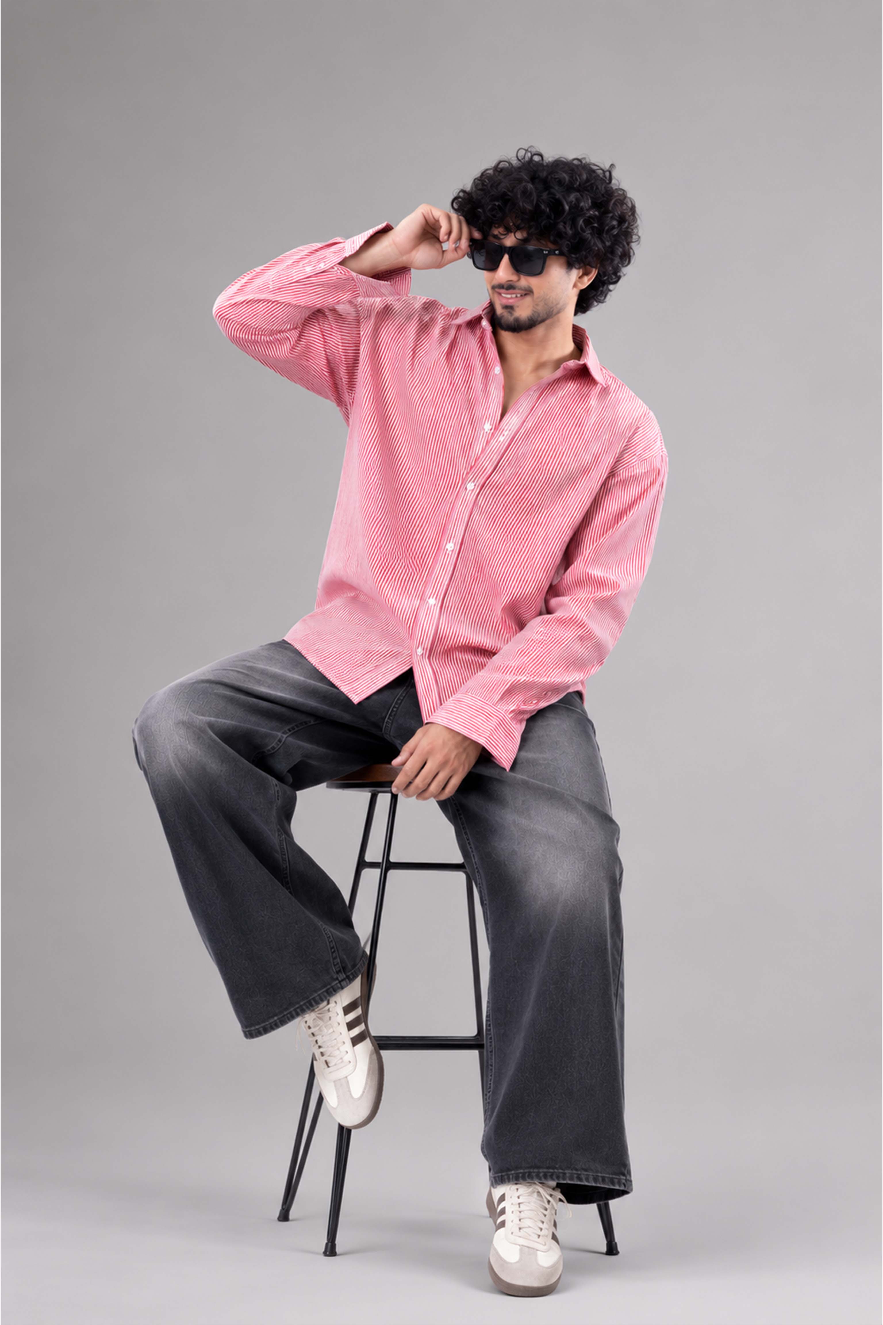 Red and White Striped Regular Fit Full Sleeves Shirt