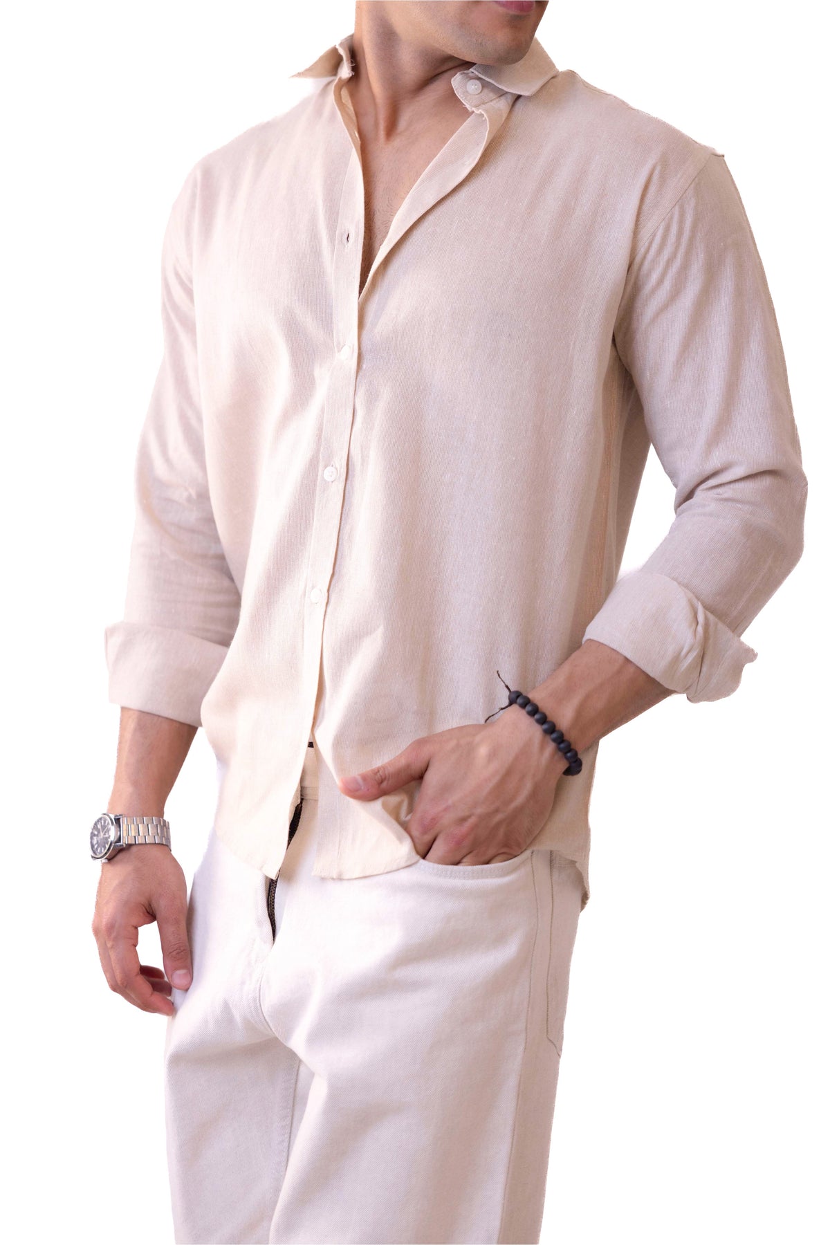 Beige Regular Fit Textured Casual Shirt