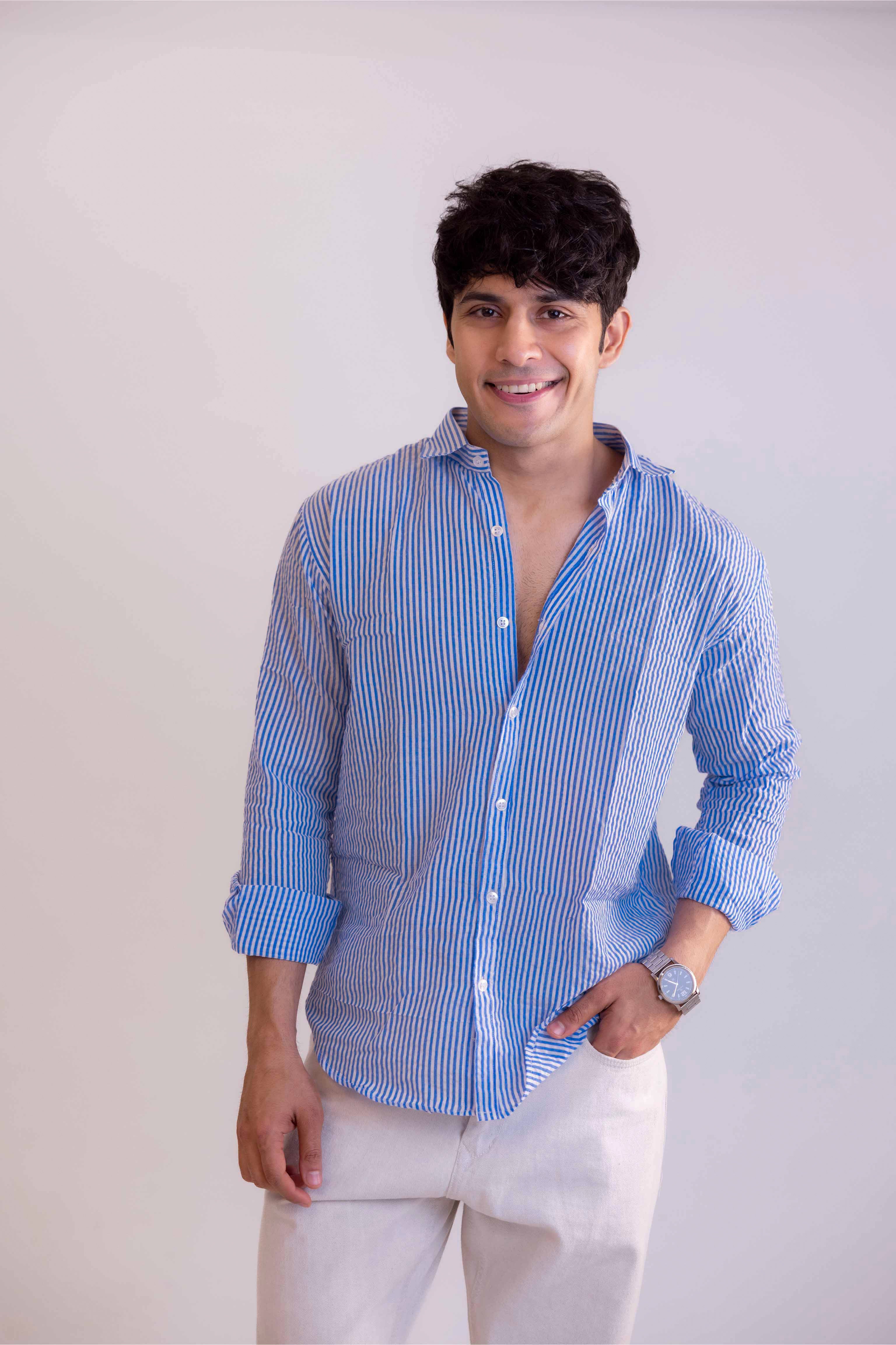Blue Stripe Regular Fit Full sleeves Shirt