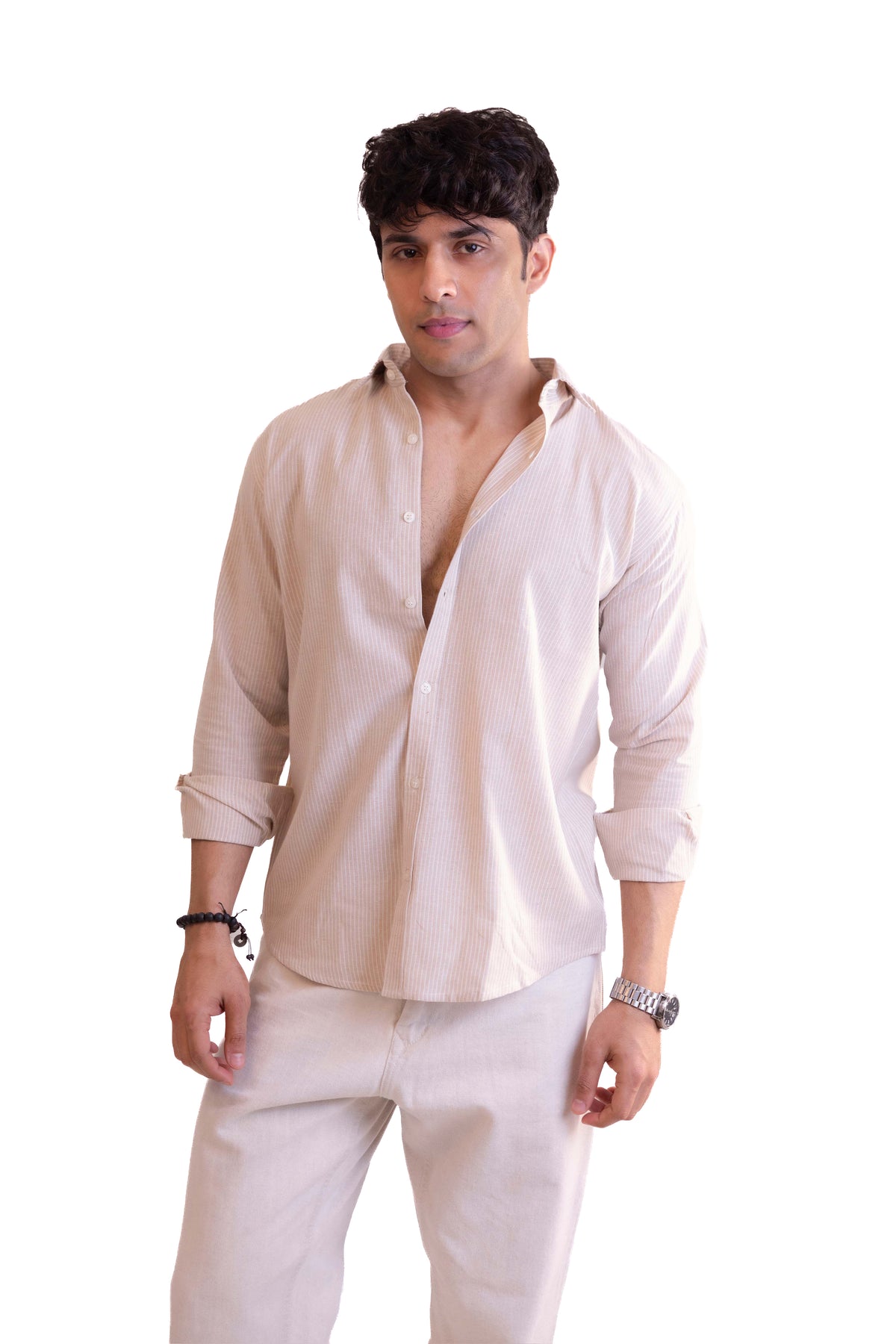 Regular-Fit Full Sleeved Striped Linen-Blend Shirt