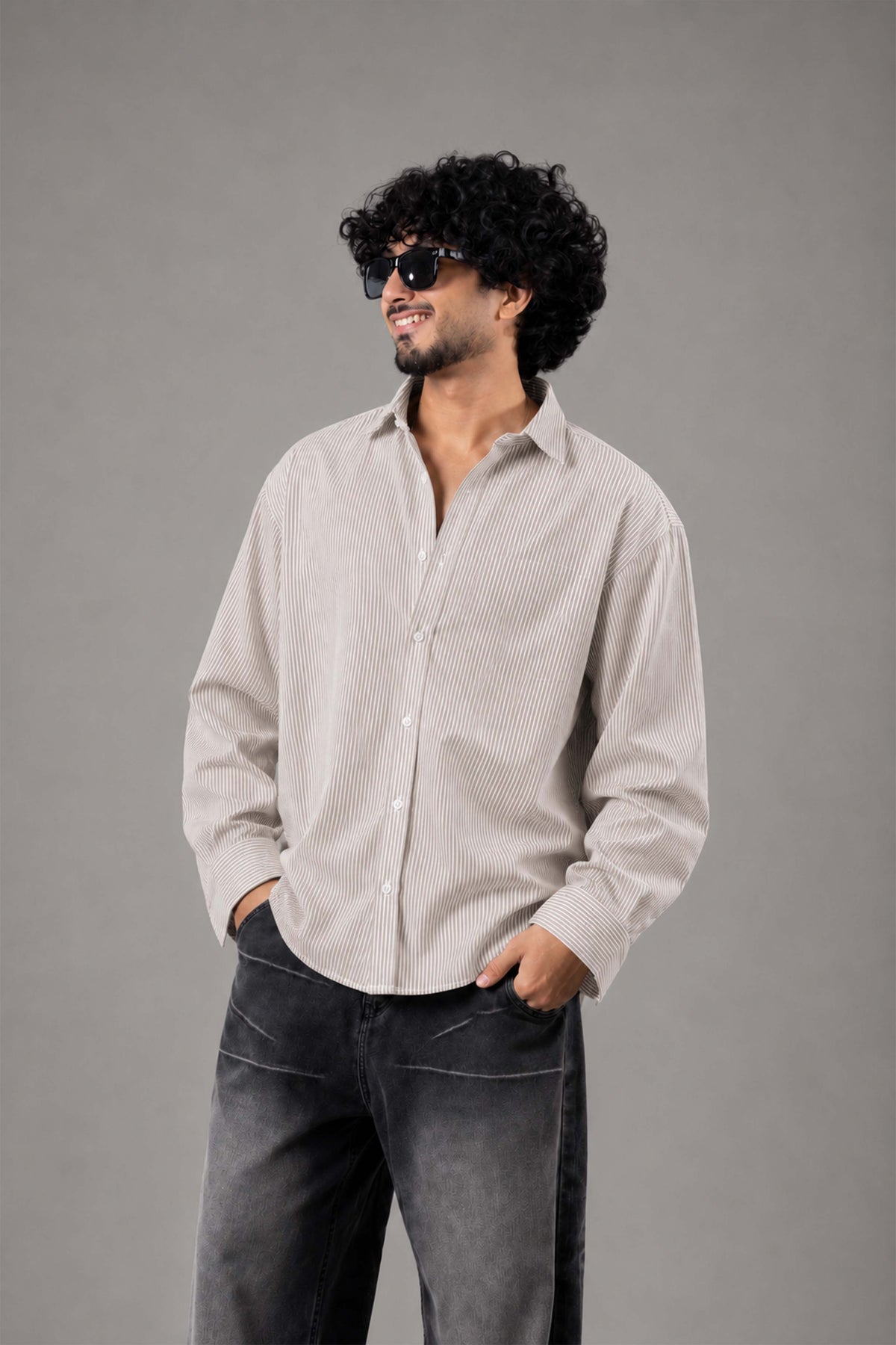 Brown and White Striped Regular Fit Full Sleeves Shirt