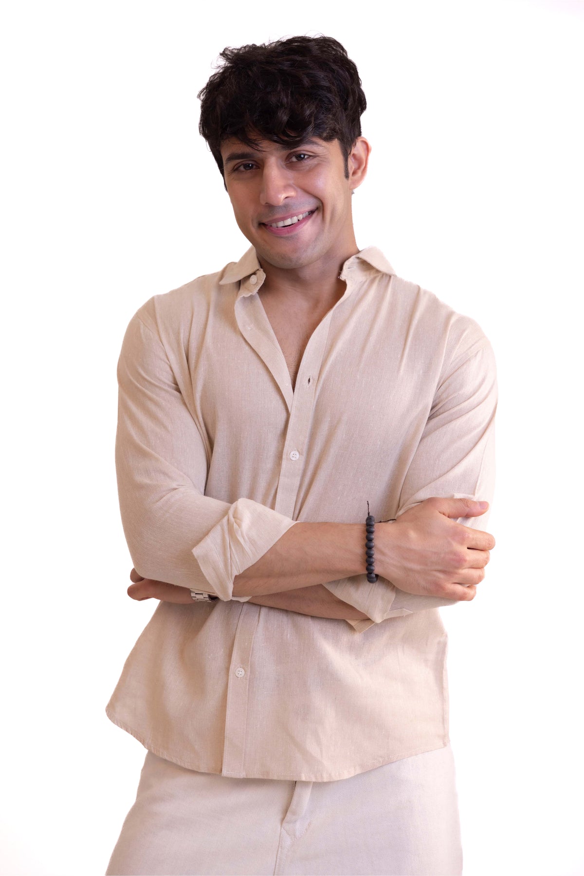 Beige Regular Fit Textured Casual Shirt