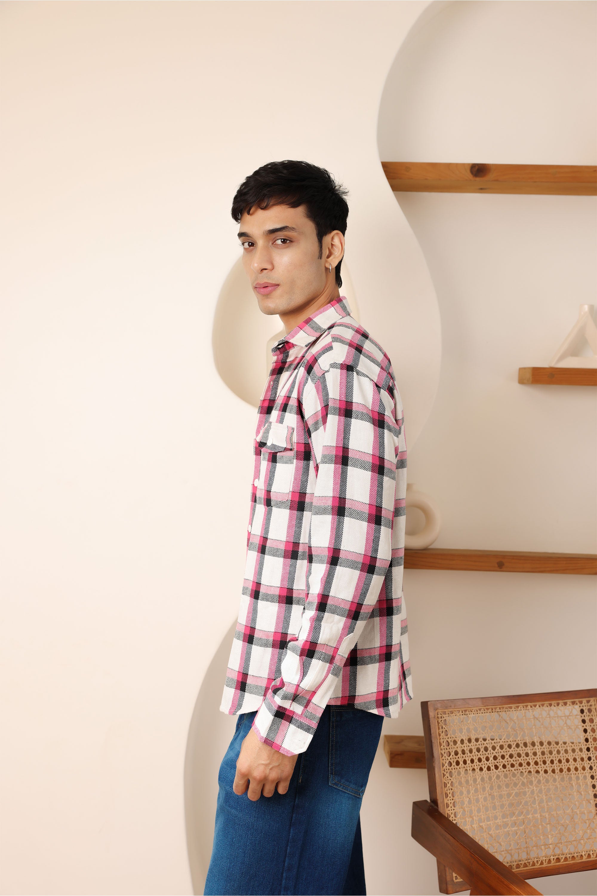 White And Green Structured Checks Shirt