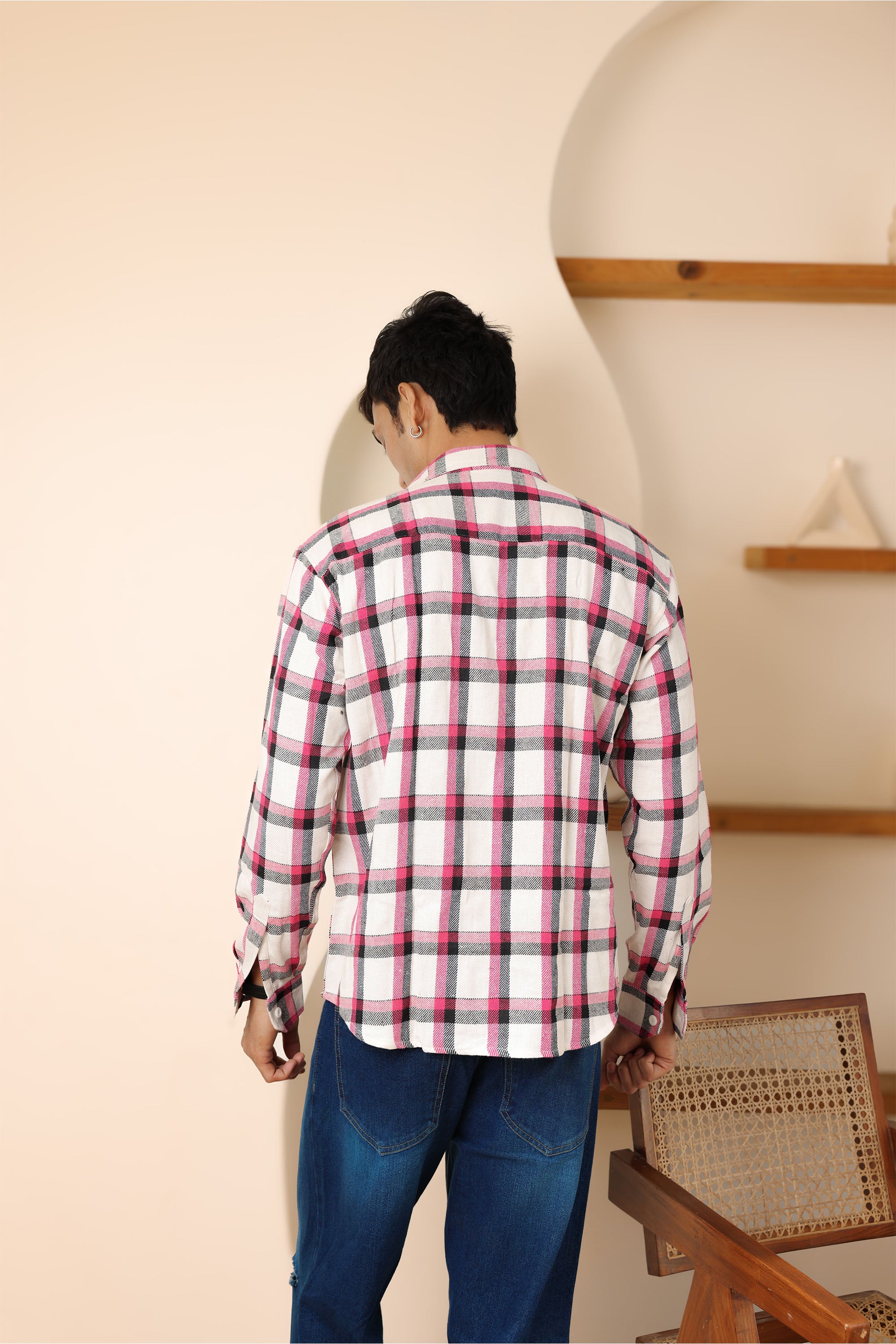 White And Green Structured Checks Shirt