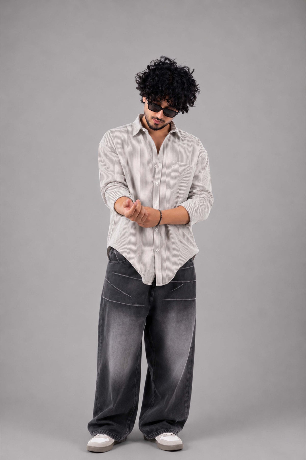Brown and White Striped Regular Fit Full Sleeves Shirt