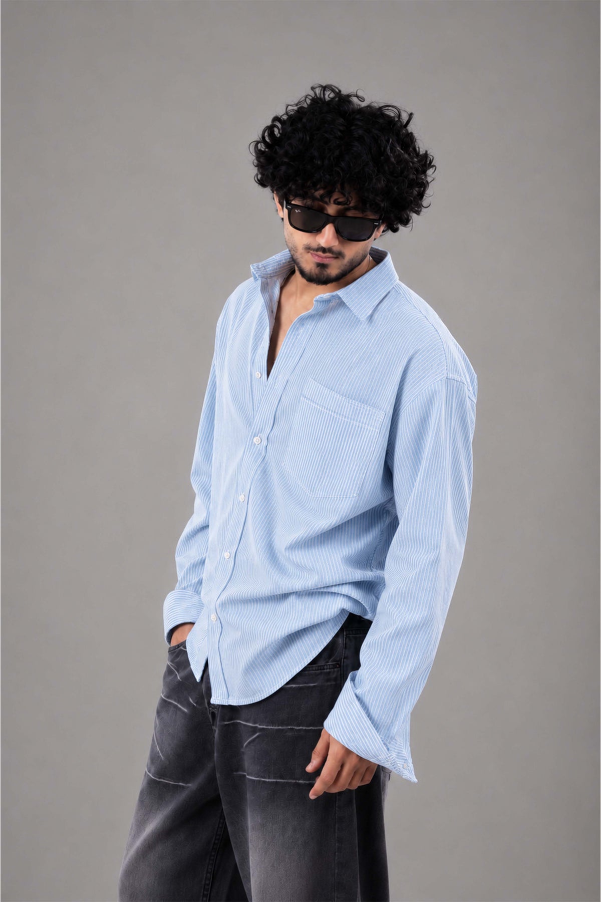 Blue and White Striped Regular Fit Full sleeves Shirt