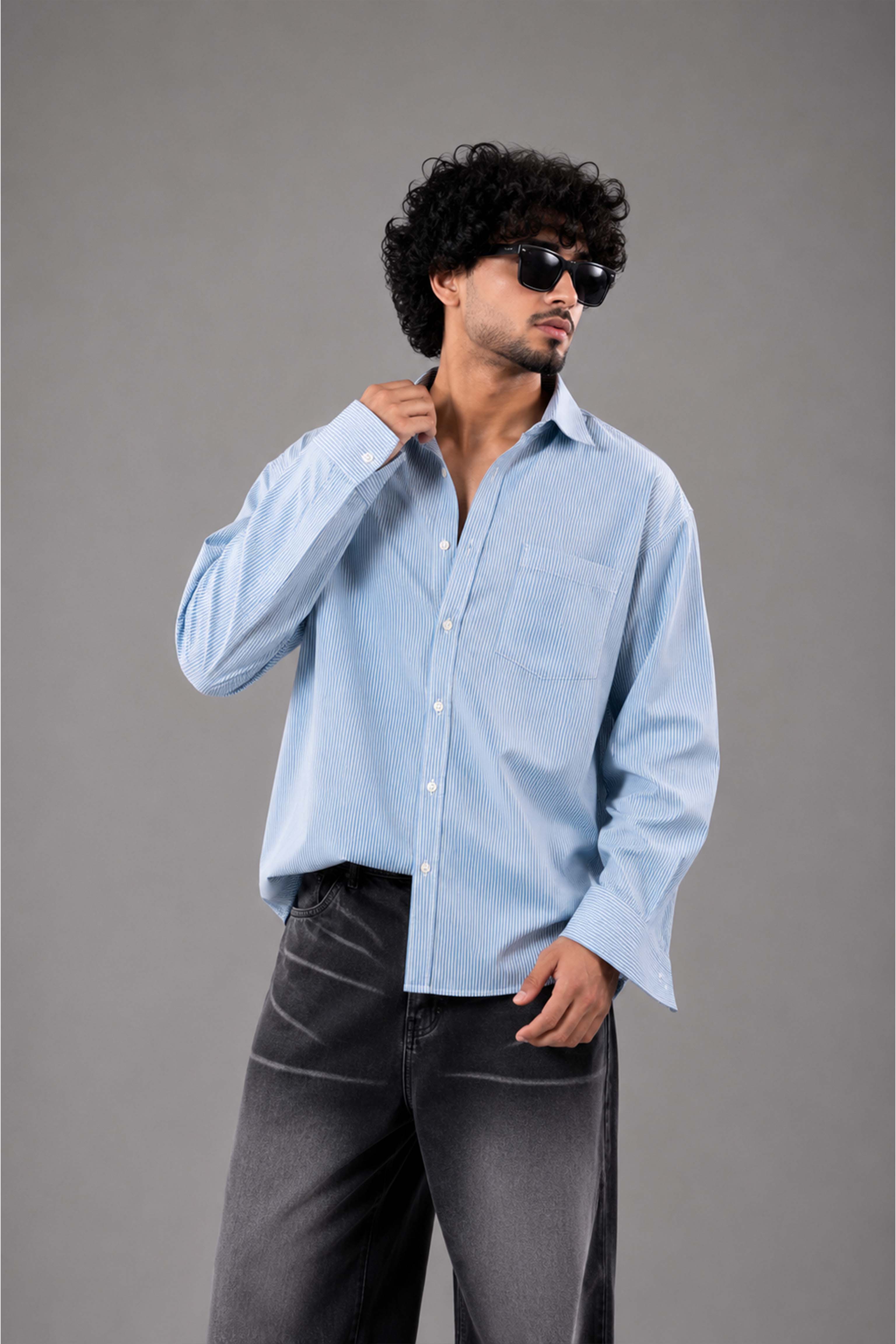 Blue and White Striped Regular Fit Full sleeves Shirt
