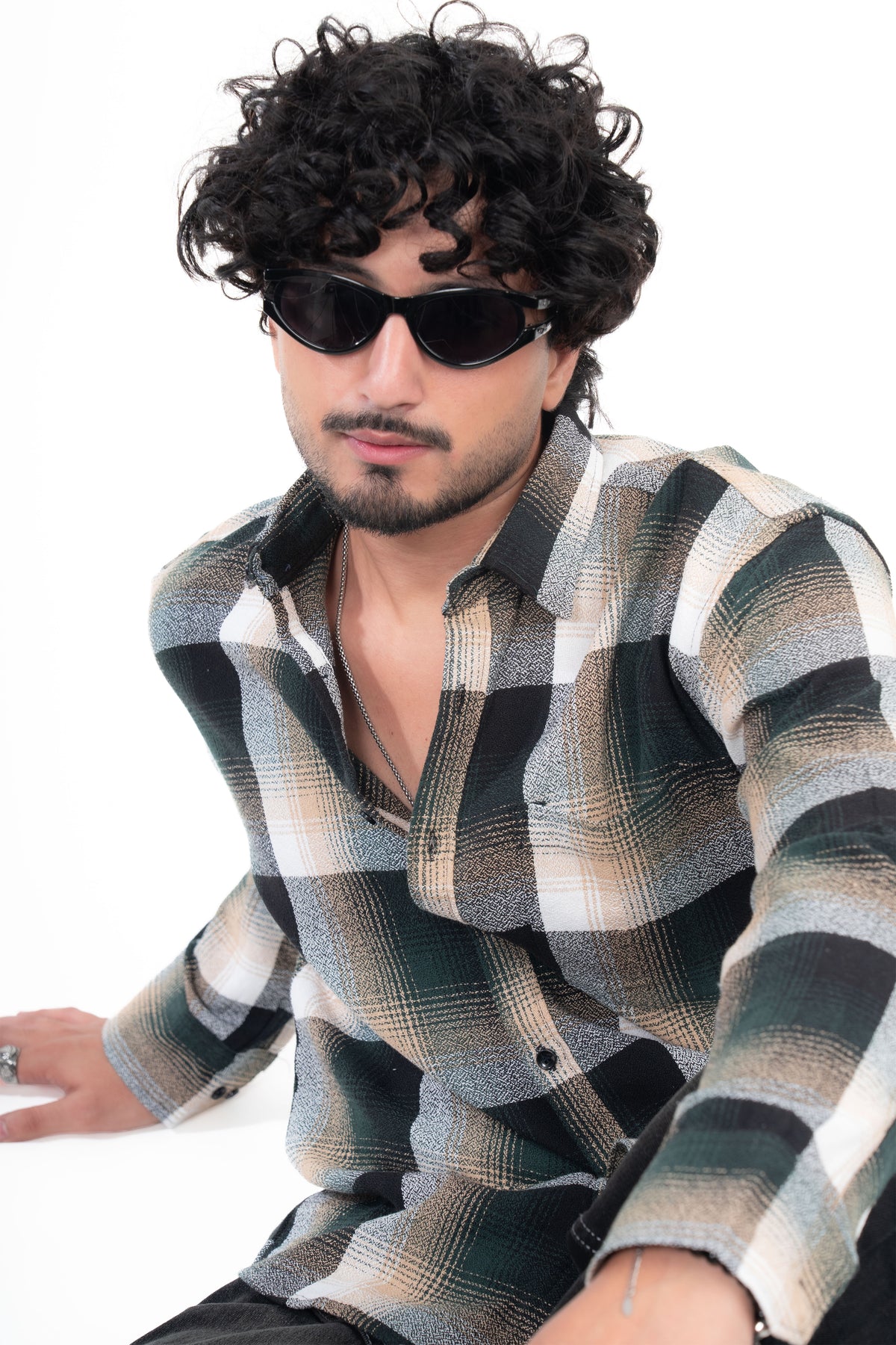 Green Structured Checks Shirt