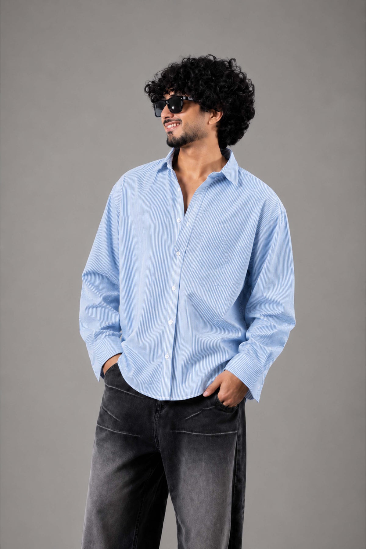 Blue and White Striped Regular Fit Full sleeves Shirt