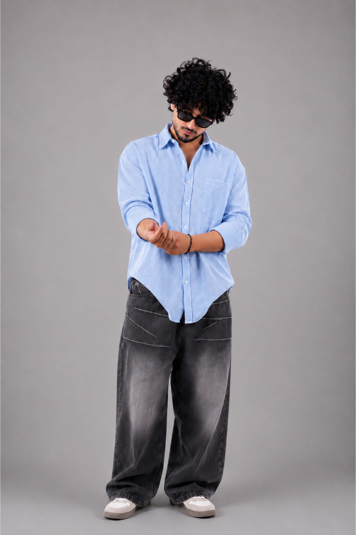 Blue and White Striped Regular Fit Full sleeves Shirt