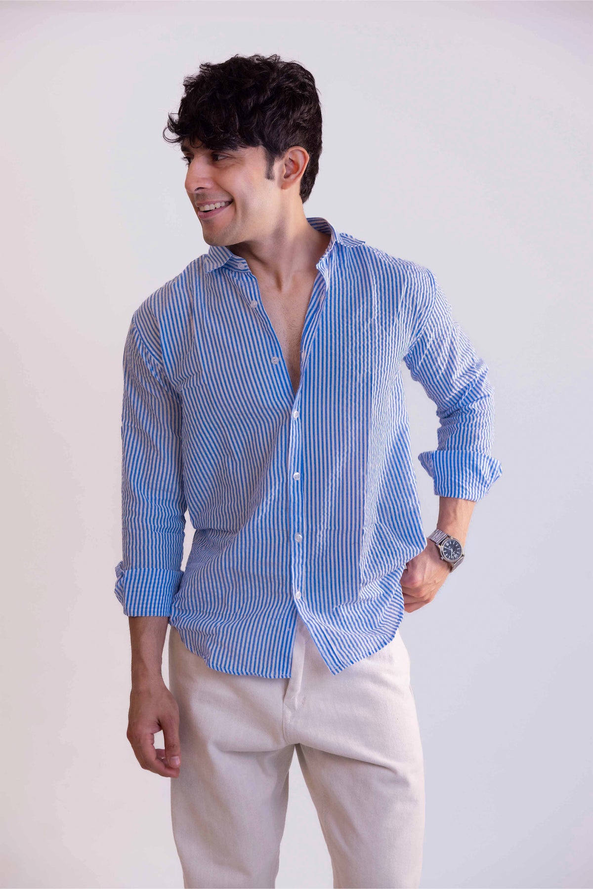 Blue Stripe Regular Fit Full sleeves Shirt
