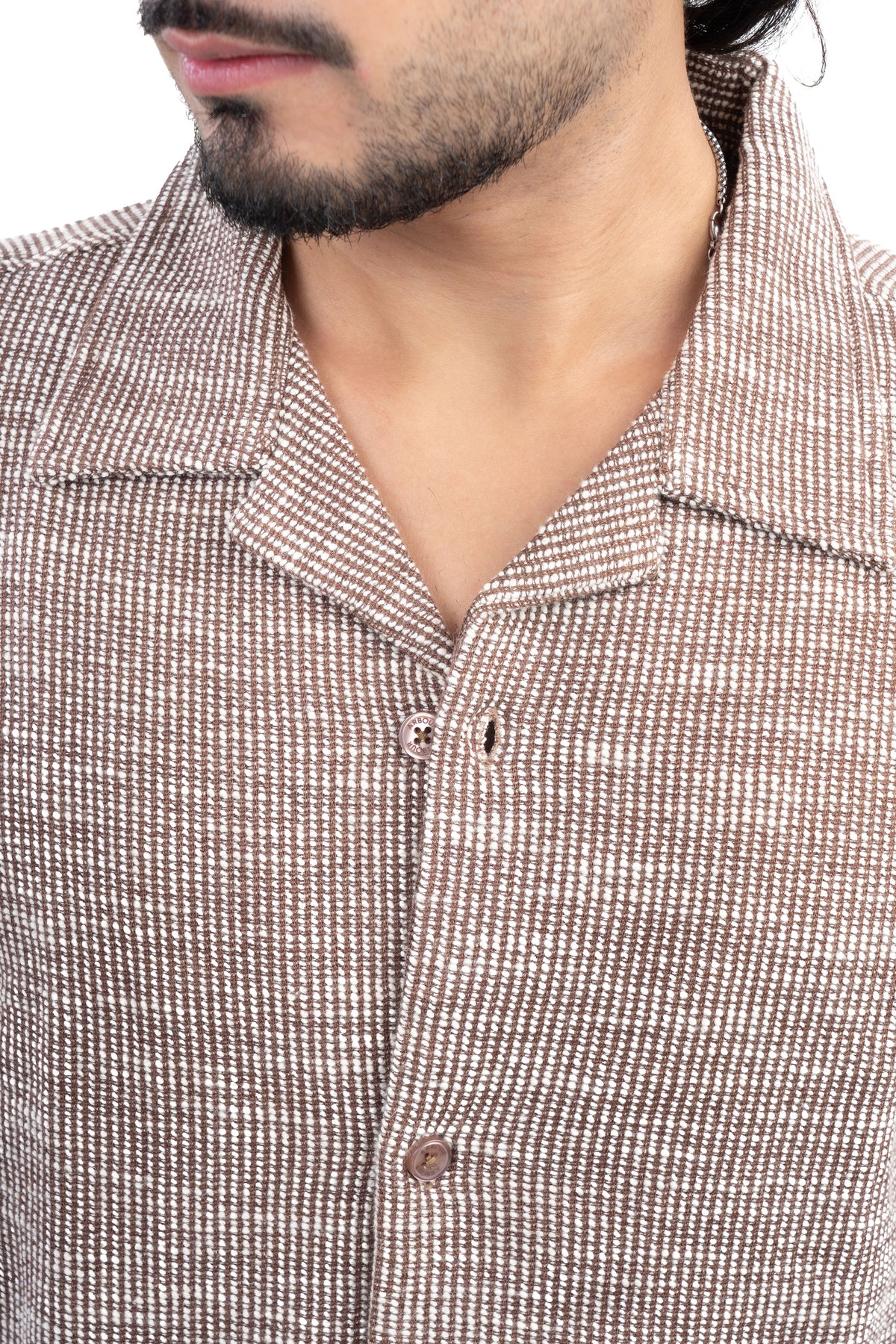 Textured Knit Half Sleeve Shirt Brown