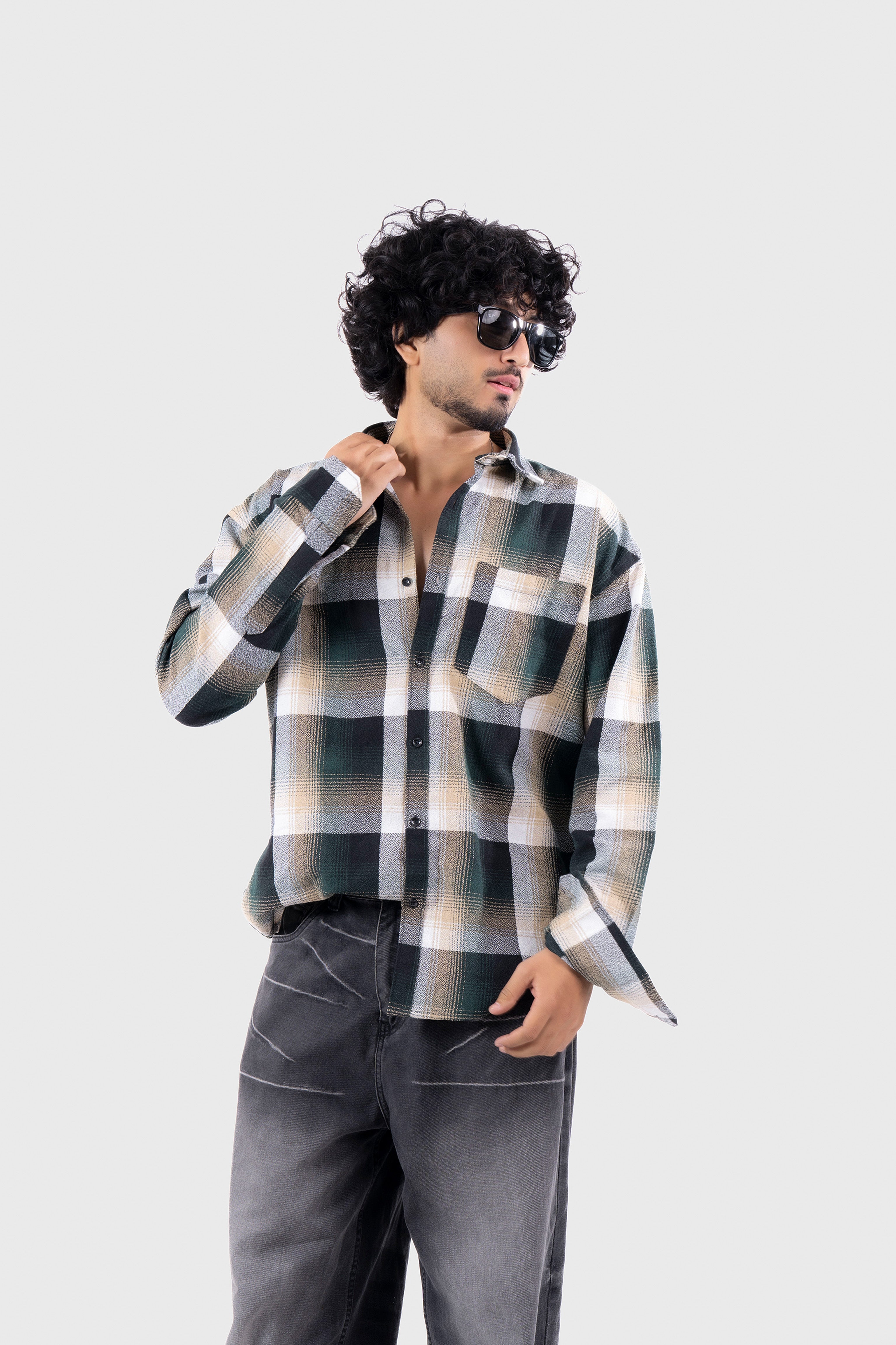Green Structured Checks Shirt