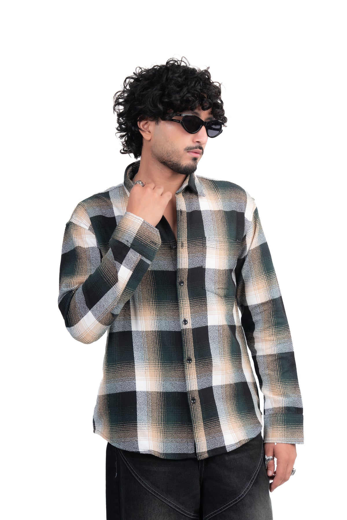 Green Structured Checks Shirt