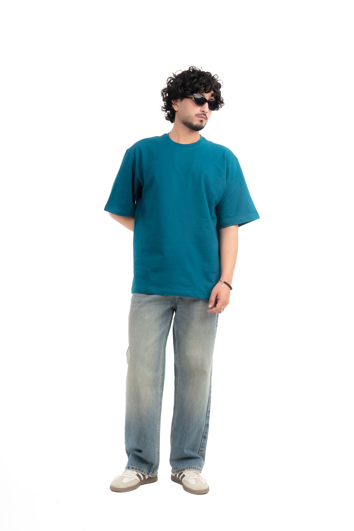 Teal Blue Solid Oversize T-Shirt